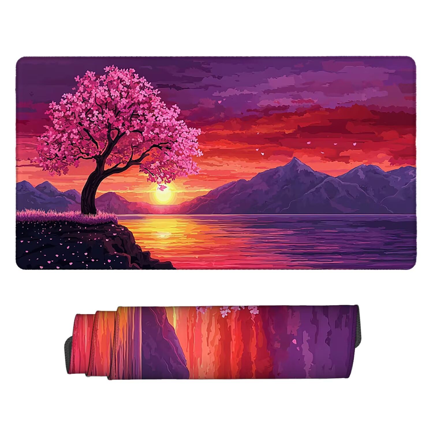 Podkładka pod mysz do gier XXL Mousepad 1000 x 500 mm, duża podkładka pod biurko z antypoślizgową gumową podstawą, poprawia precyzję i szybkość (drzewo kwiatów wiśni) X-957