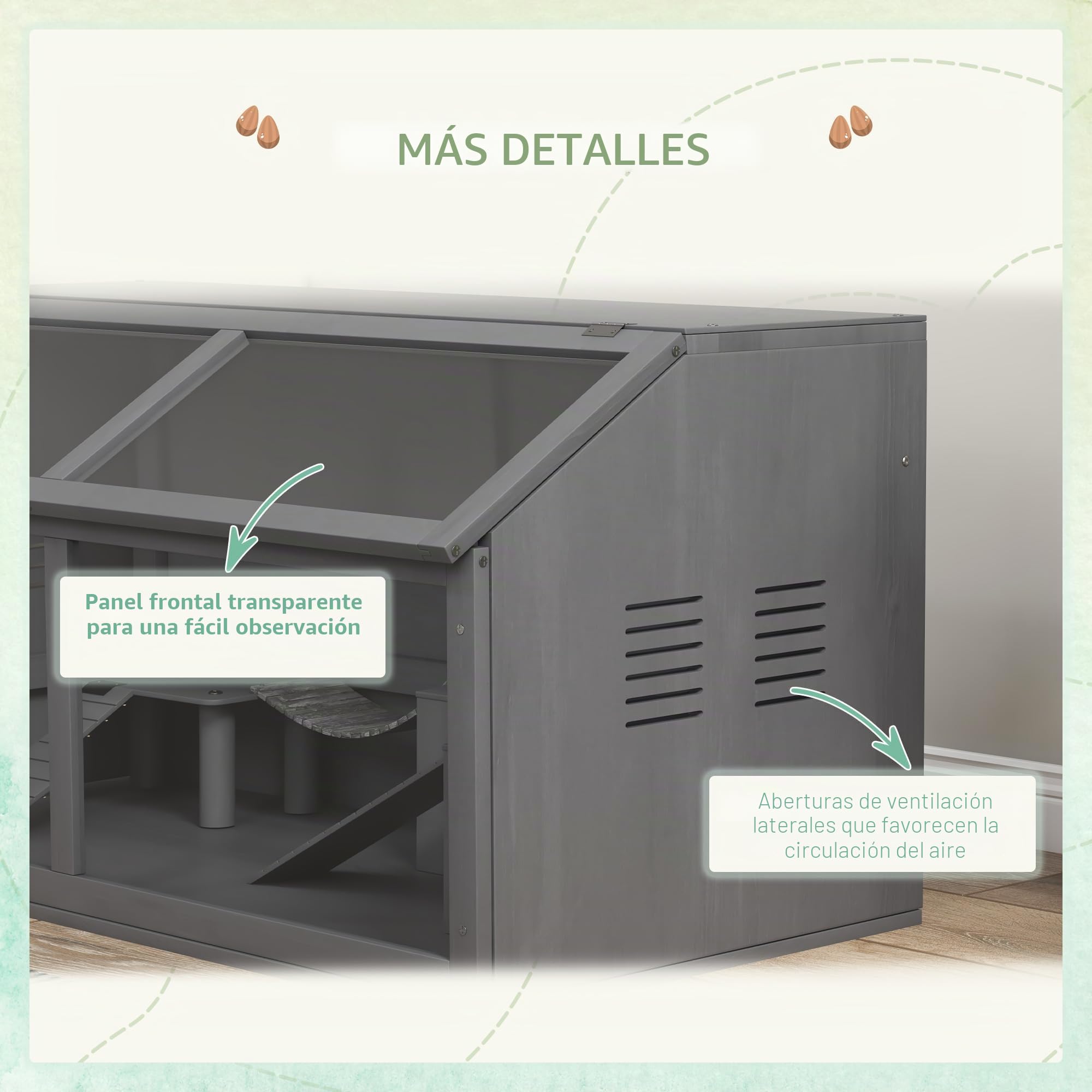 Jaula de Madera para hámster PawHut, caseta para roedores de 100 cm, casita para Animales pequeños, casita de Juegos con Puente Colgante, escaleras, Techo practicable, caseta, Gris Oscuro