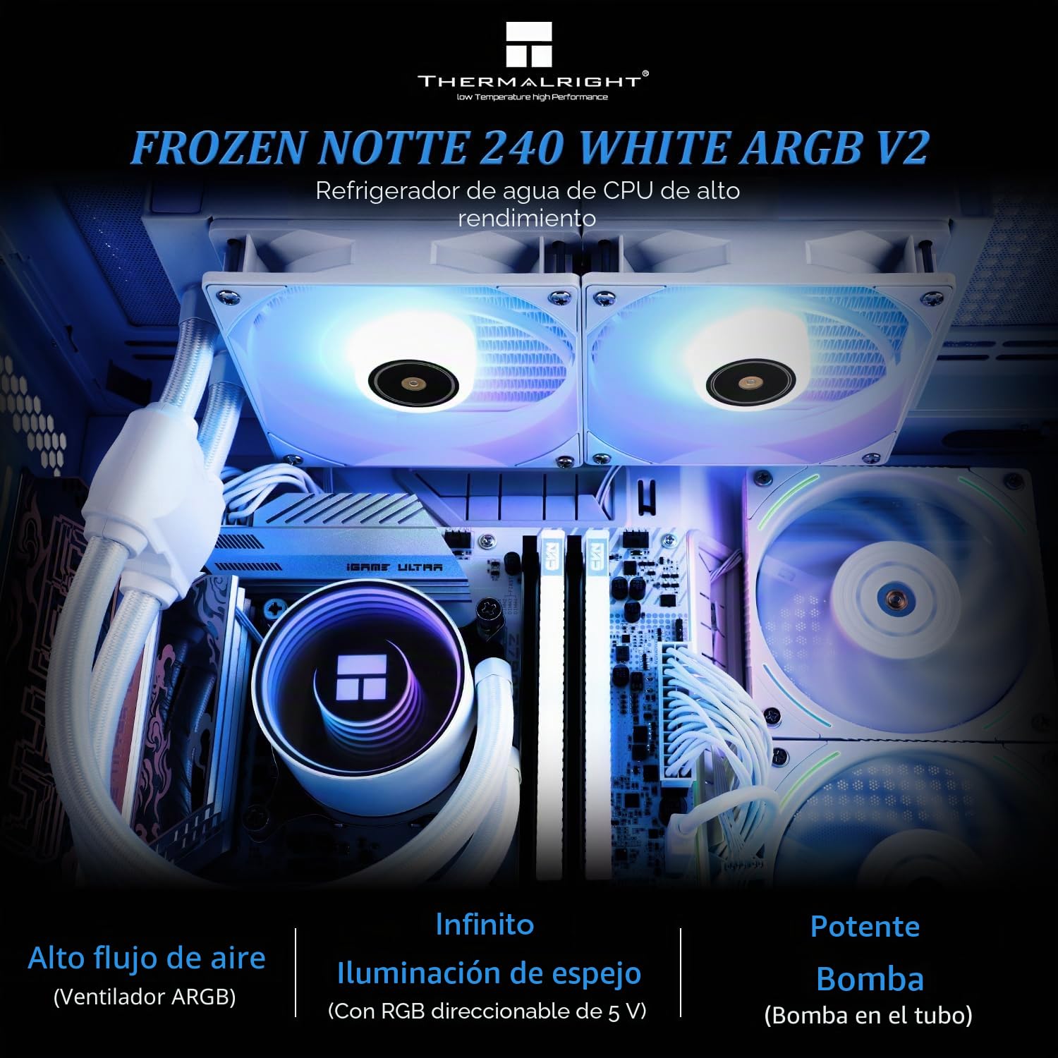 Thermalright Frozen Notte 240 WHITE ARGB V2 refrigerador de CPU para refrigeración por agua, doble ventilador PWM,apto para AM/AM4 AM5, Intel LGA 1700/1851/1150/1151/1200/2011