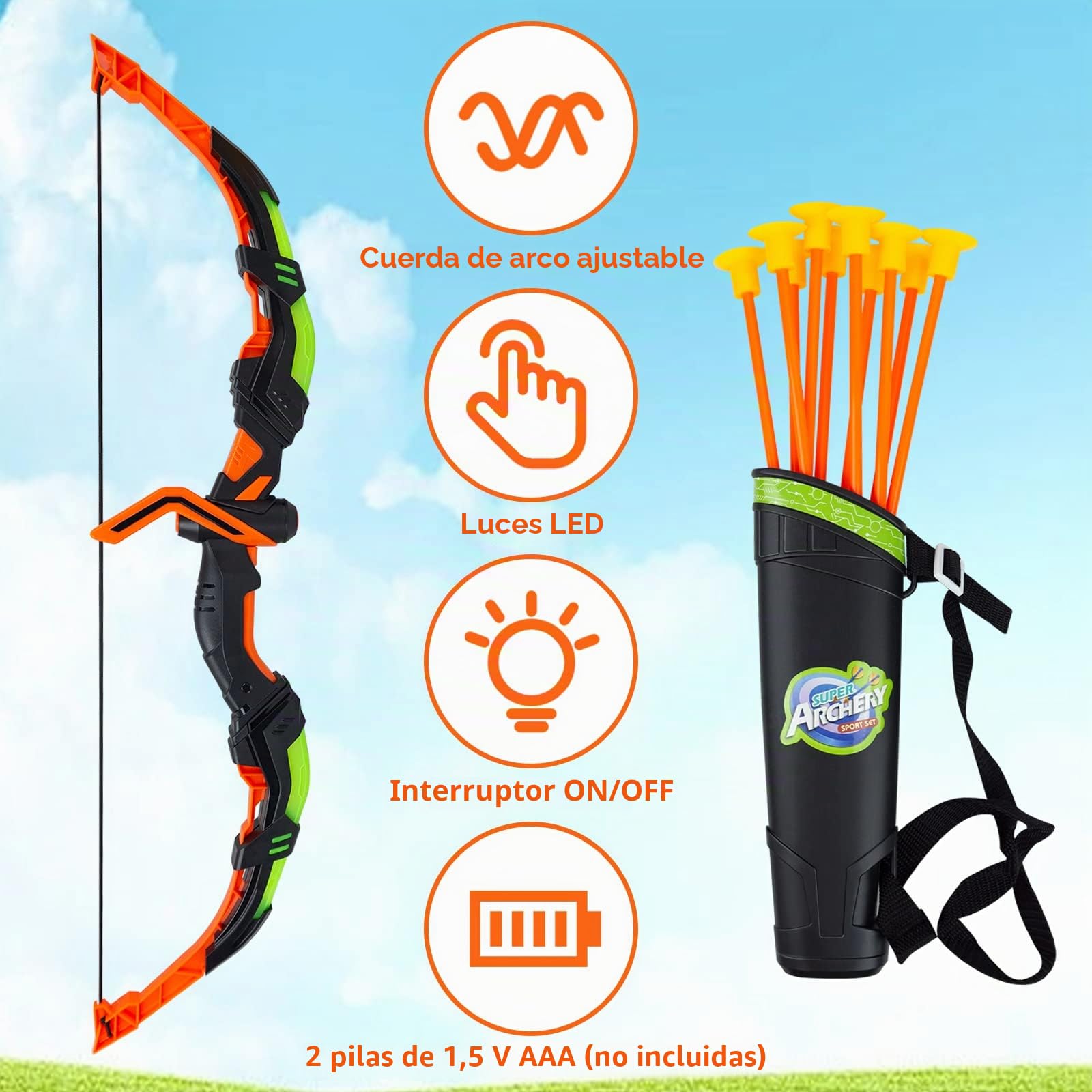 RedCrab Arco y Flecha para Niños con Luces LED, Juego de Juguetes de Arco y Flecha con 10 Ventosa Flechas, 1 Arco, 1 Estante de Flecha y Carcaj, Juego de Interiores y Exteriores para Niños