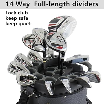 Golf Cart Bag with 14 Way Full Length Dividers, Club Organizer with Lock System,with Hanlde and rain Cover for man