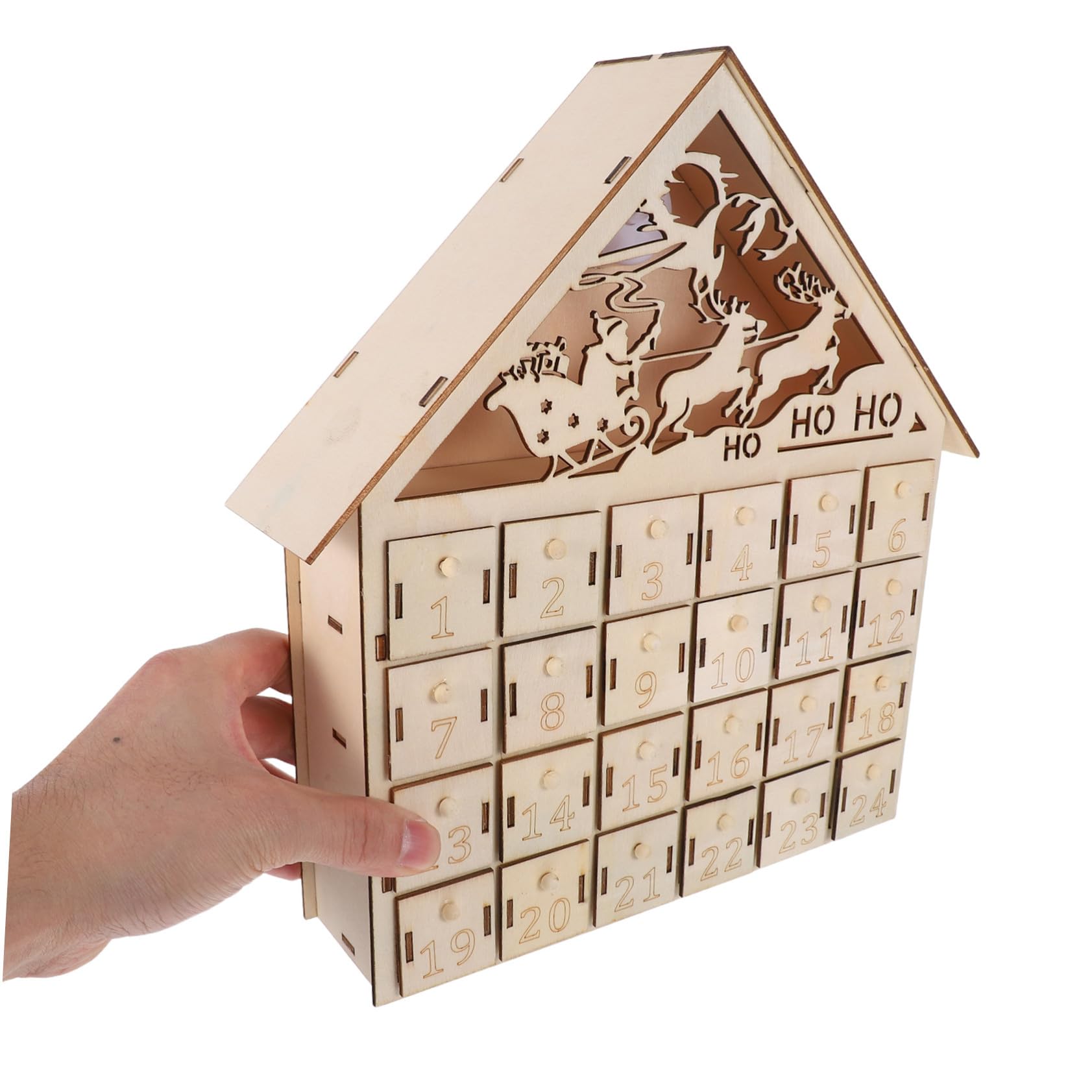 Anneome Holz Adventskalender Tage LED Beleuchtet Nachfüllbar Weihnachtscountdown Rustikales Tischdeko Festliches Dorf DIY Füllbare für Familienfreude