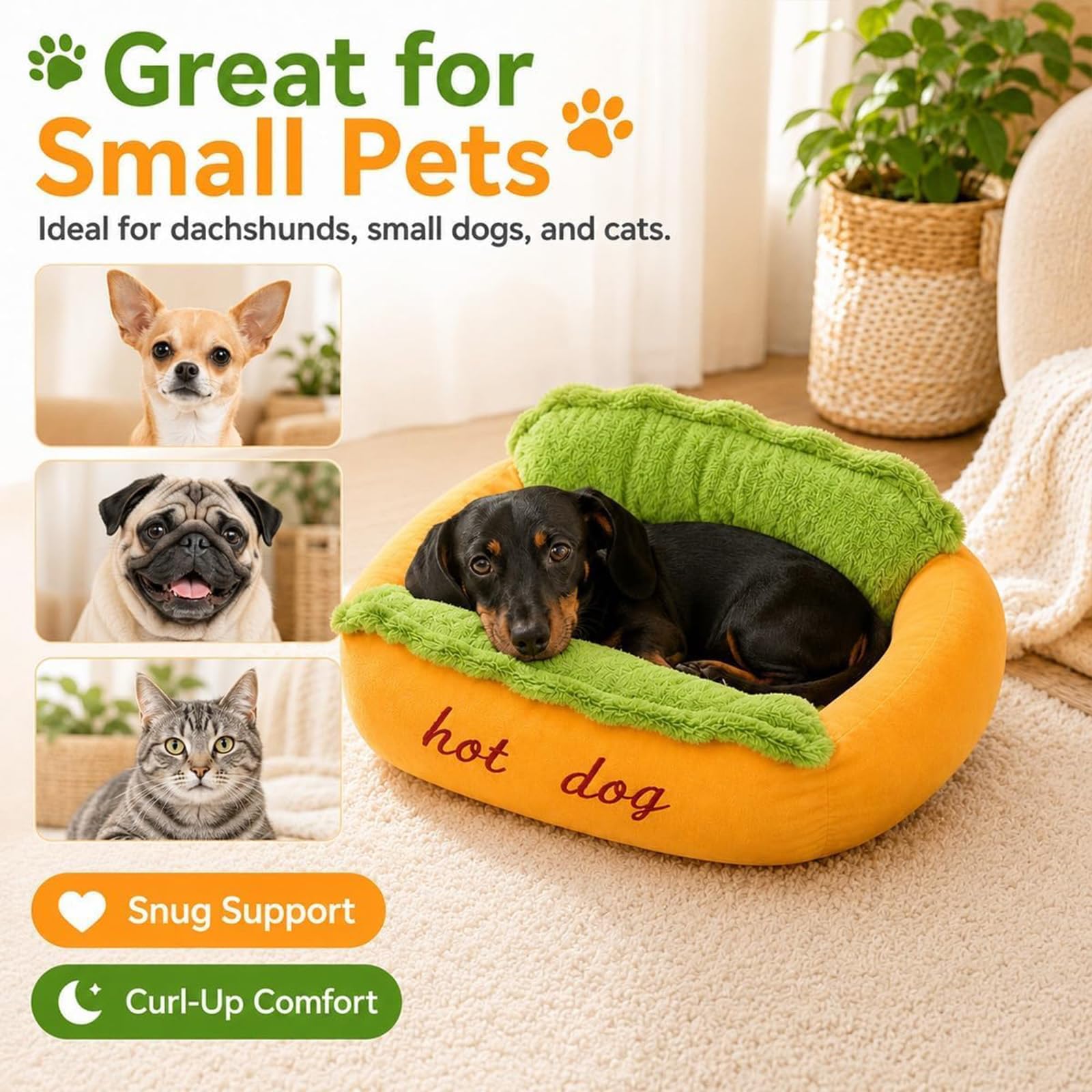 Cama para perros calientes para perro salchicha, cama para perros calientes de felpa suave, alfombrilla para mascotas extraíble y lavable con fondo antideslizante para cachorros,mascotas pequeñas (L)