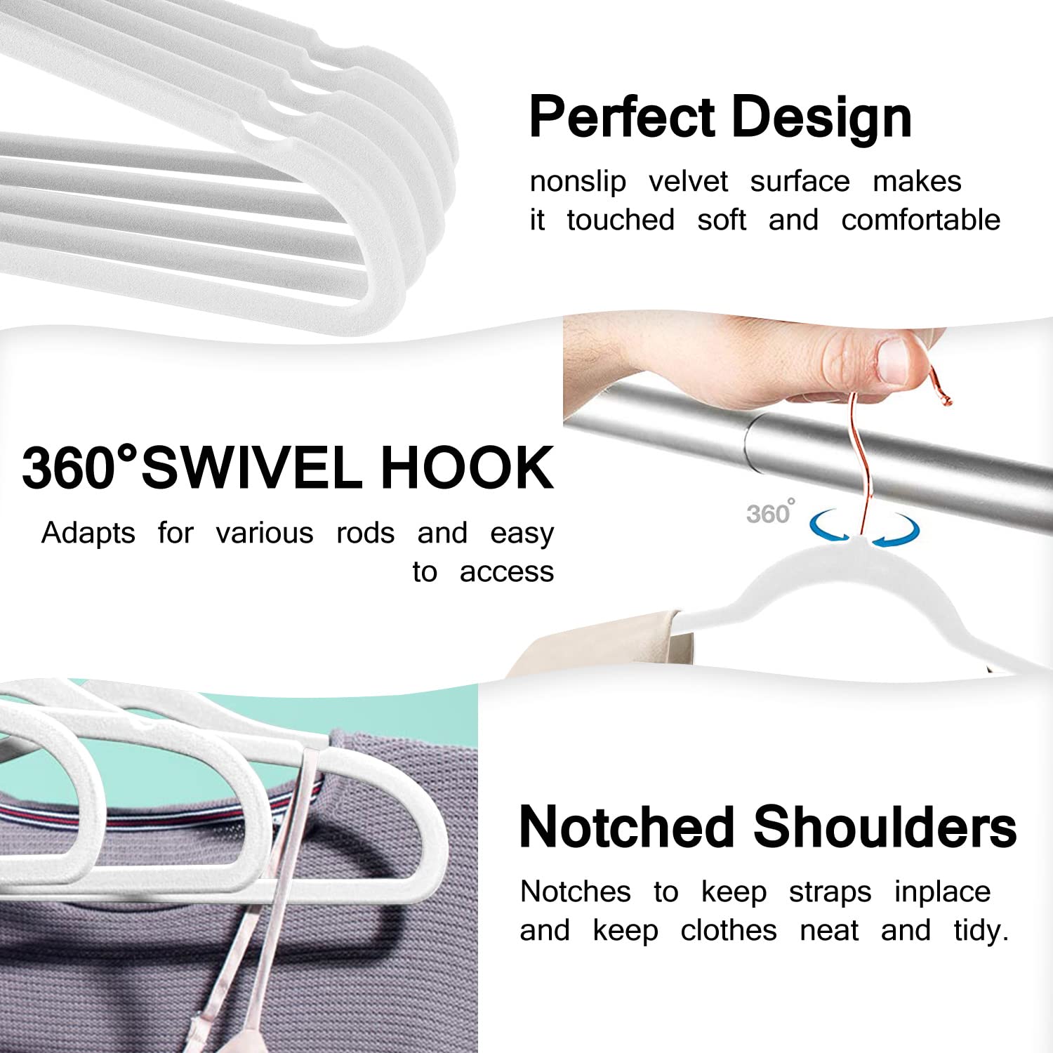 Velvet Clothes Hangers (50 Pack) Heavy Duty Durable Suit Hanger Vibrant Color Hangers Lightweight Space Saving Coat Hangers for Closet -White/Rosegold