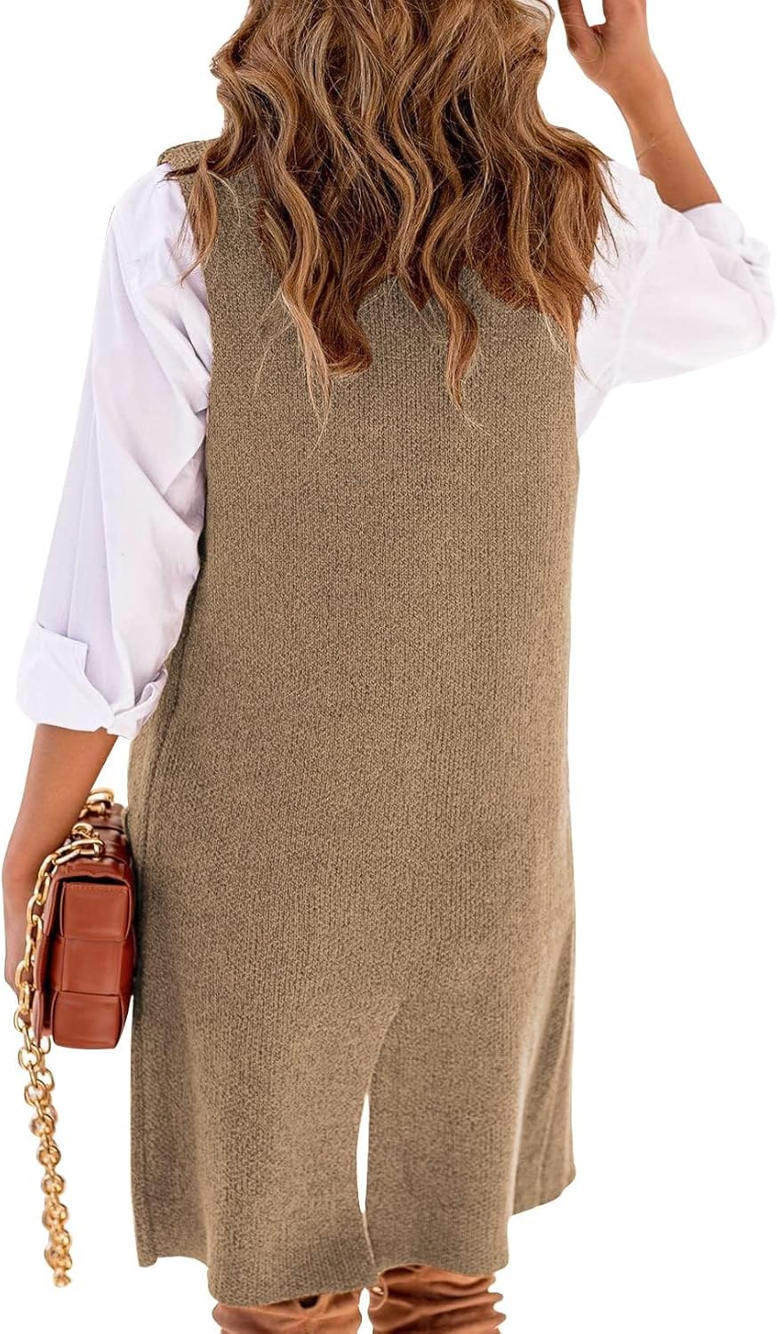 Danedvi Women Open Front Lapel Collar Cardigan Vest Button Down Long Sweaters Cardigan Solid Outerwear Coats - Image 3