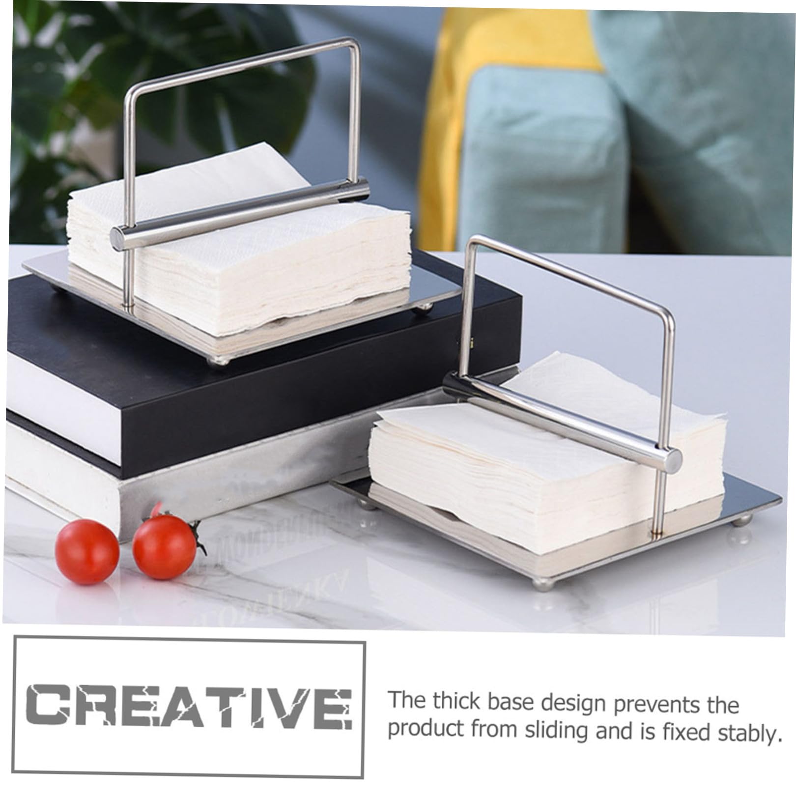 Soporte Para Servilletas De Papel Inoxidable Plateado, Compacto y Estable, Estante Para Pañuelos De Escritorio, Dispensador Multifuncional Para Hogar, Hoteles y Restaurantes