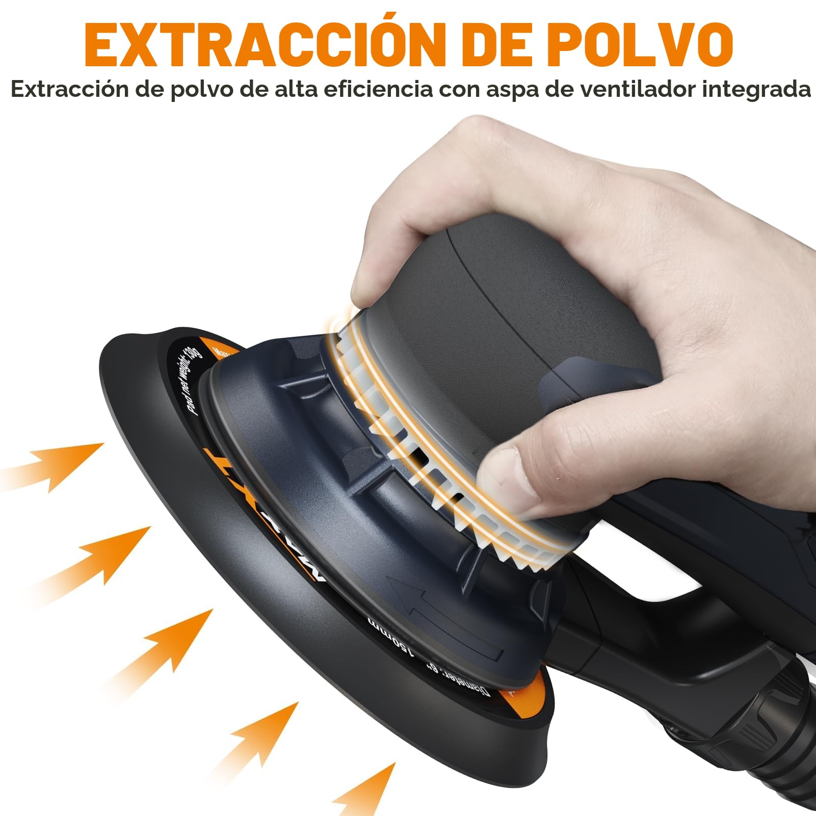MAXXT Lijadora excéntrica sin escobillas de 5,0 mm, 230 V, con cableado trinúcleo, versátil lijadora eléctrica con ritmo variable y 10 discos abrasivos, con cable