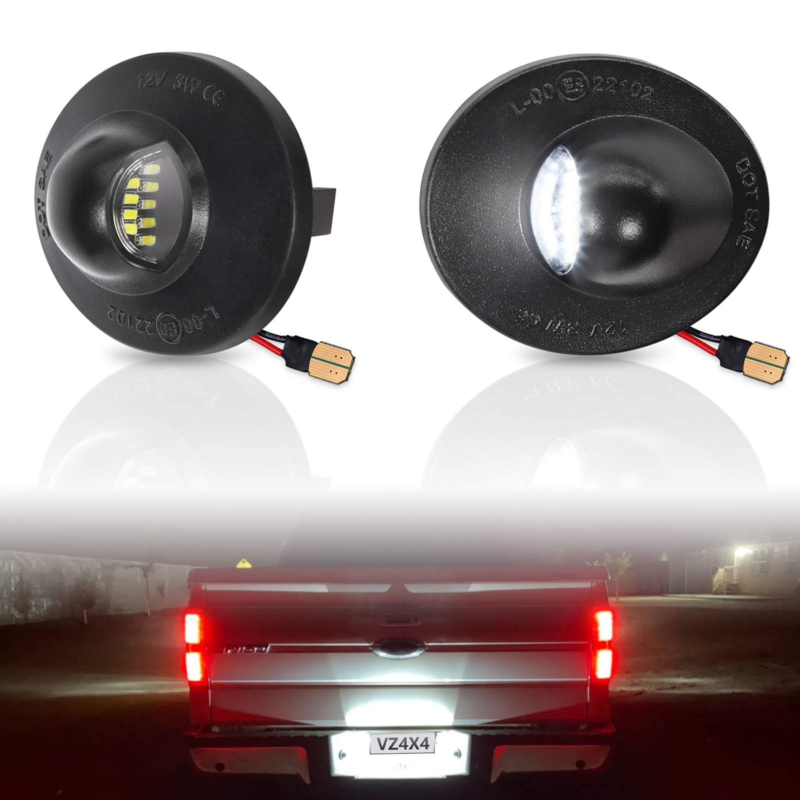 VZ4X4 Full LED License Plate Light Lamp Assembly Compatible with Ford F-150 F-250 F-350 F-450 F-550 Super Duty Bronco Excursion Expedition Ranger Pickup Truck Explorer