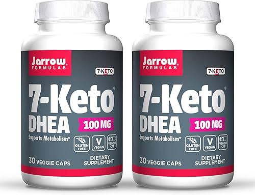Jarrow Formulas 7-Keto DHEA 100 mg 30 cápsulas vegetales paquete de 2 Metabolito natural Apoya el metabolismo de ácidos grasos y carbohidratos