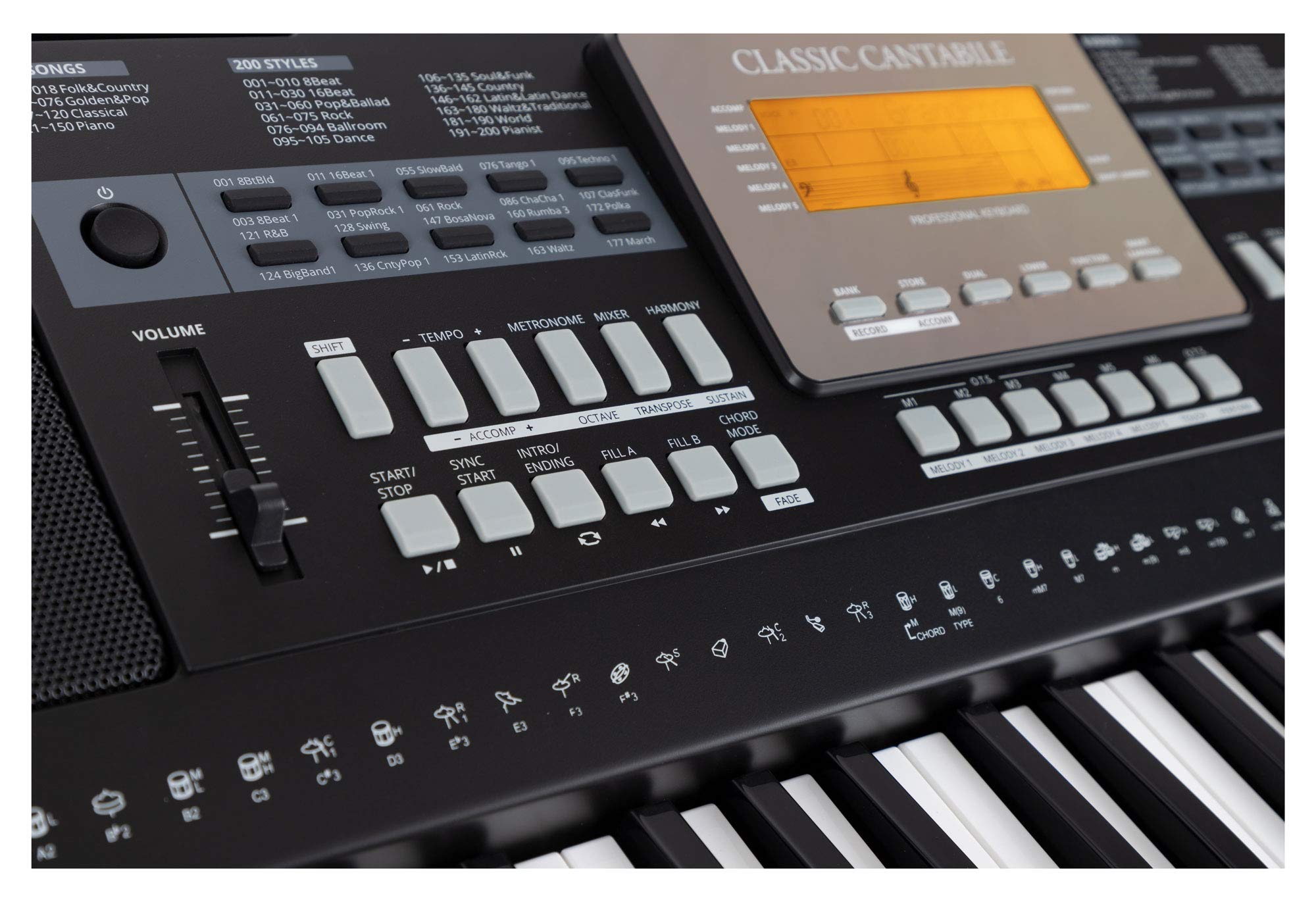 Classic Cantabile CPK-403 Keyboard Deluxe Set - 61 Tasten mit Anschlagdynamik - 618 Klänge und 200 Begleitrhythmen -inkl. Ständer, Bank, Tasche, Kopfhörer und Keyboardschule - schwarz