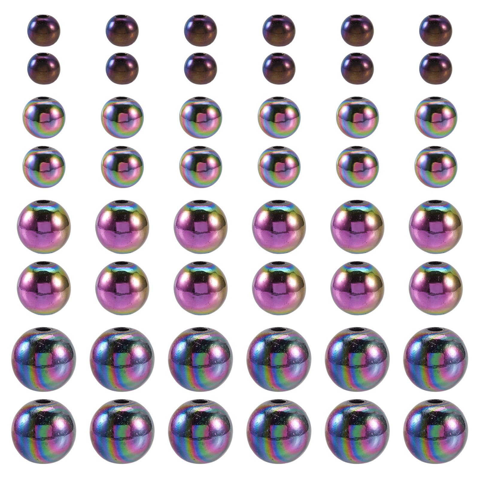 Beadthoven 6/8/10/12mm Round Acrylic Beads 4 Styles Rainbow AB Color Plated Beads Opaque Colorful Loose Spacer Beads Bulk for DIY Bracelet Necklace Jewelry Making