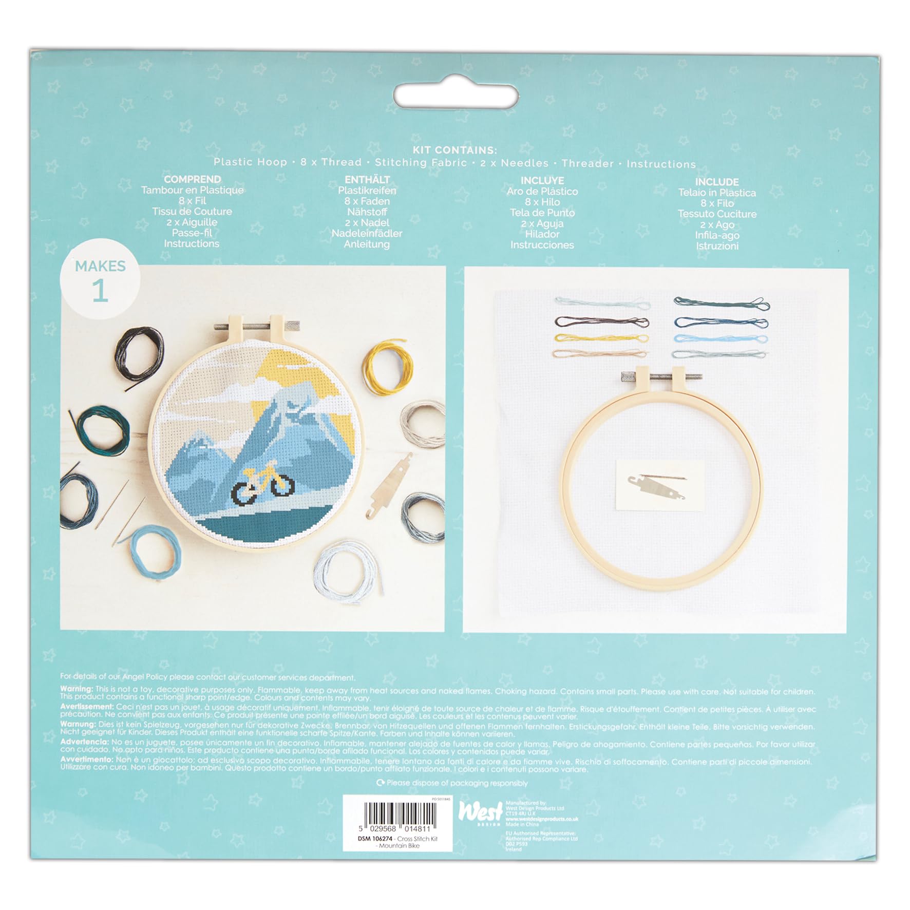 Simply MAKE Cross Stitch Kit Mountain Bike Design, Kids & Adults, Hoop, Embroidery Thread, Adult Crafts, Beginners Craft Kit - Image 2