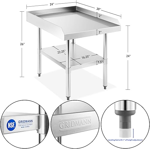 Miniatura 5 de GRIDMANN NSF - Mesa de acero inoxidable calibre 16 de 24 pulgadas de largo x 30 pulgadas de ancho x 24 pulgadas de alto, soporte para equipo con