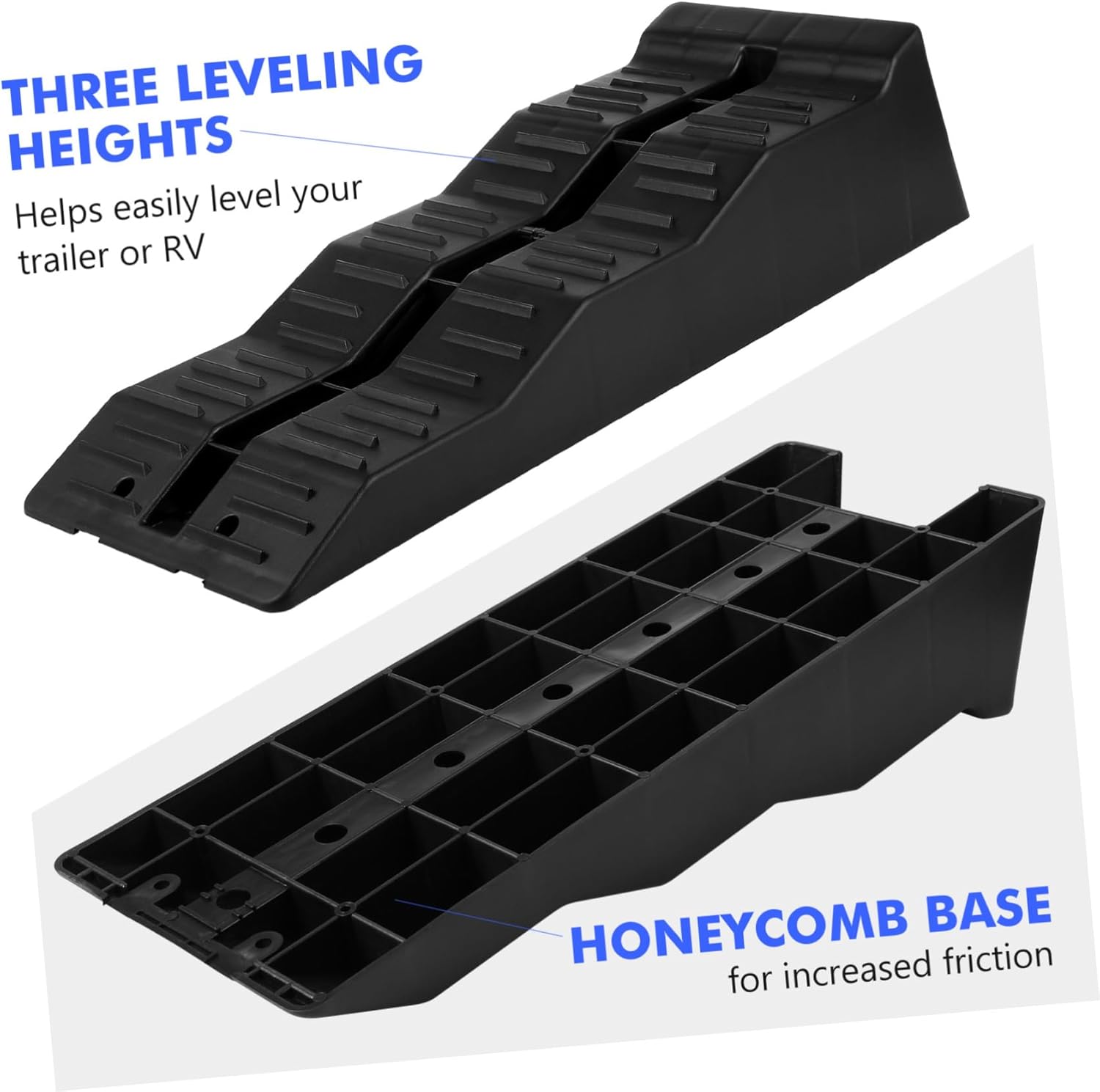 Kichvoe 2pcs Rv Leveling Ramps Triple- Blocks for Uneven Ground Heavy Duty Capacity Hdpe Material for Travel Trailers and Rv Stability