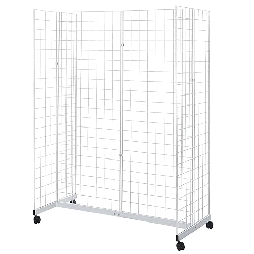 Zonon Rejilla de panel de rejilla de góndola, estante de pared de rejilla de alambre con ruedas, soportes de exhibición de rejilla para eventos de
