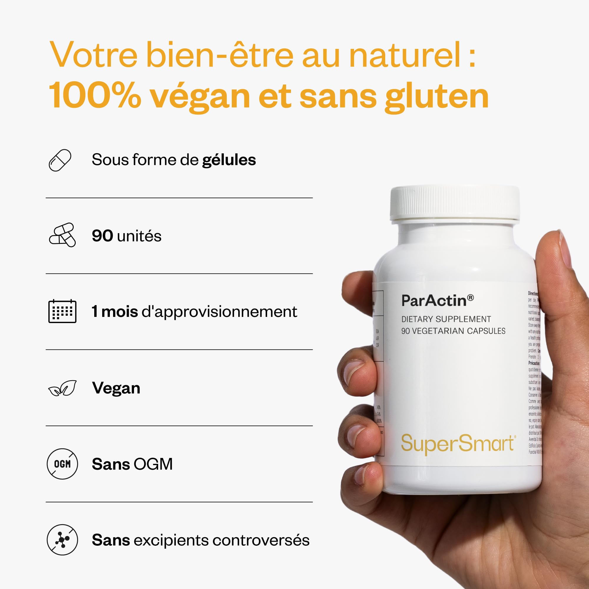 Supersmart - ParActin - Extrait Hydroalcoolique des Feuilles d’Andrographis Paniculata - Contribue à Renforcer le Système Immunitaire - | Sans OGM - 90 Capsules Végétariennes