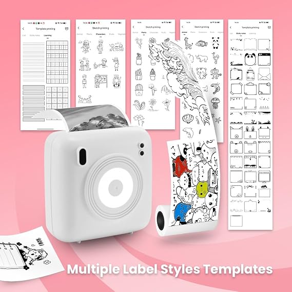 CP2 Sticker Printer, Mini Portable Thermal Printer, Bluetooth Inkless Sticker Maker Machine, Pocket Printer for iOS & Android, Learning Graphics, Memo, Journal, DIY, Gift for Kids - White