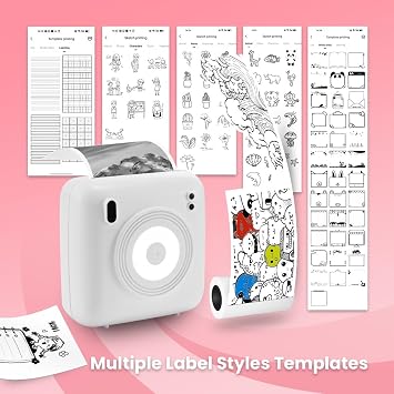 CP2 Sticker Printer, Mini Portable Thermal Printer, Bluetooth Inkless Sticker Maker Machine, Pocket Printer for iOS & Android, Learning Graphics, Memo, Journal, DIY, Gift for Kids - White