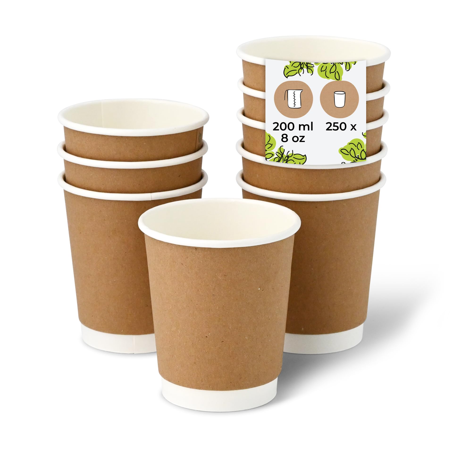 BIOZOYG Bicchieri di cartone 250 pezzi 200 ml / 8 oz, 80 mm - Bicchieri usa e getta per caffè - Bicchieri di cartone per bevande calde - Alternativa ai bicchieri di polistirolo, bicchieri di carta
