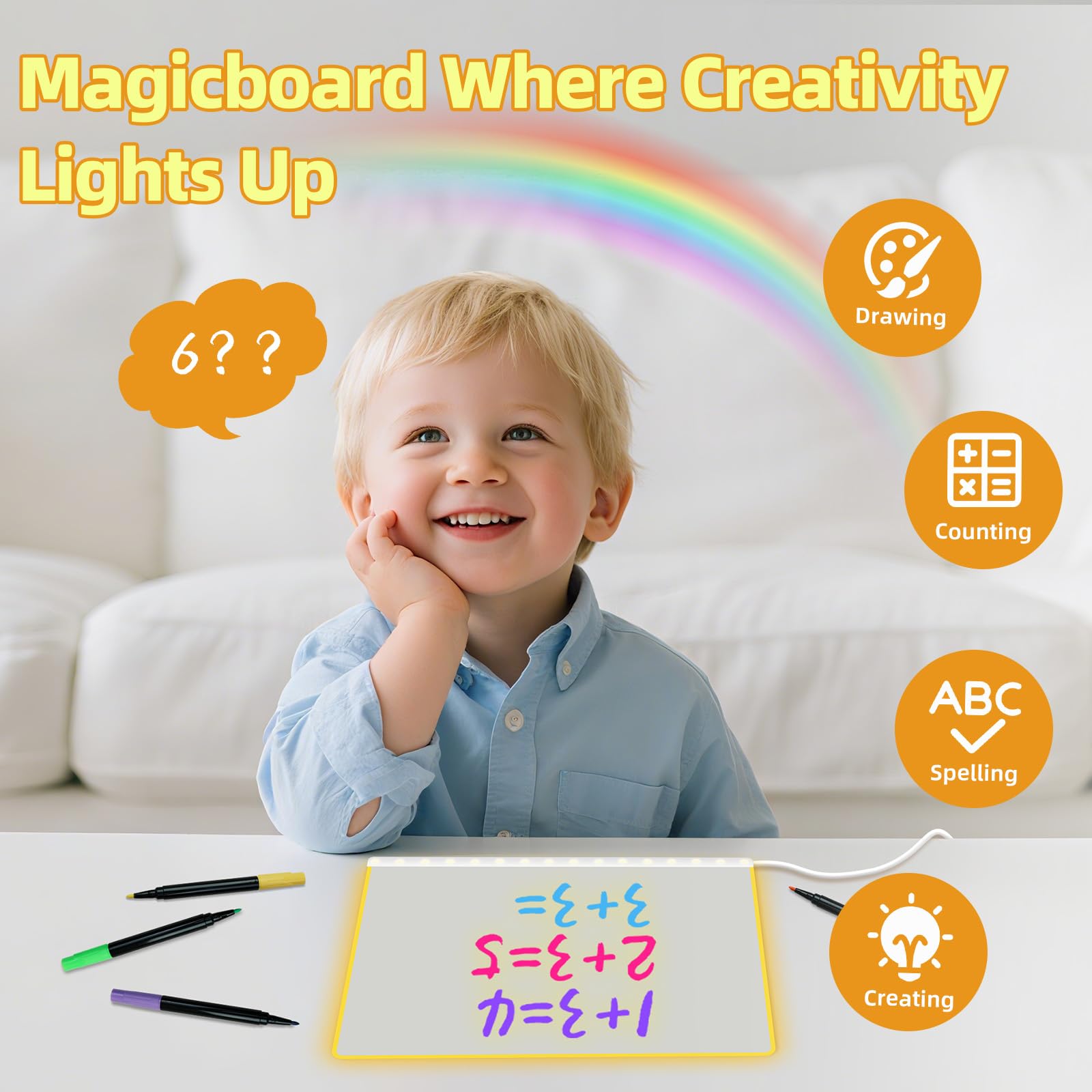 Pizarra de dibujo LED con 8 colores, pizarra acrílica de borrado en seco de 13 x 10 pulgadas con 13 efectos de luz, tablero de garabatos brillantes, regalos para niños para Halloween, Navidad, regalos 4