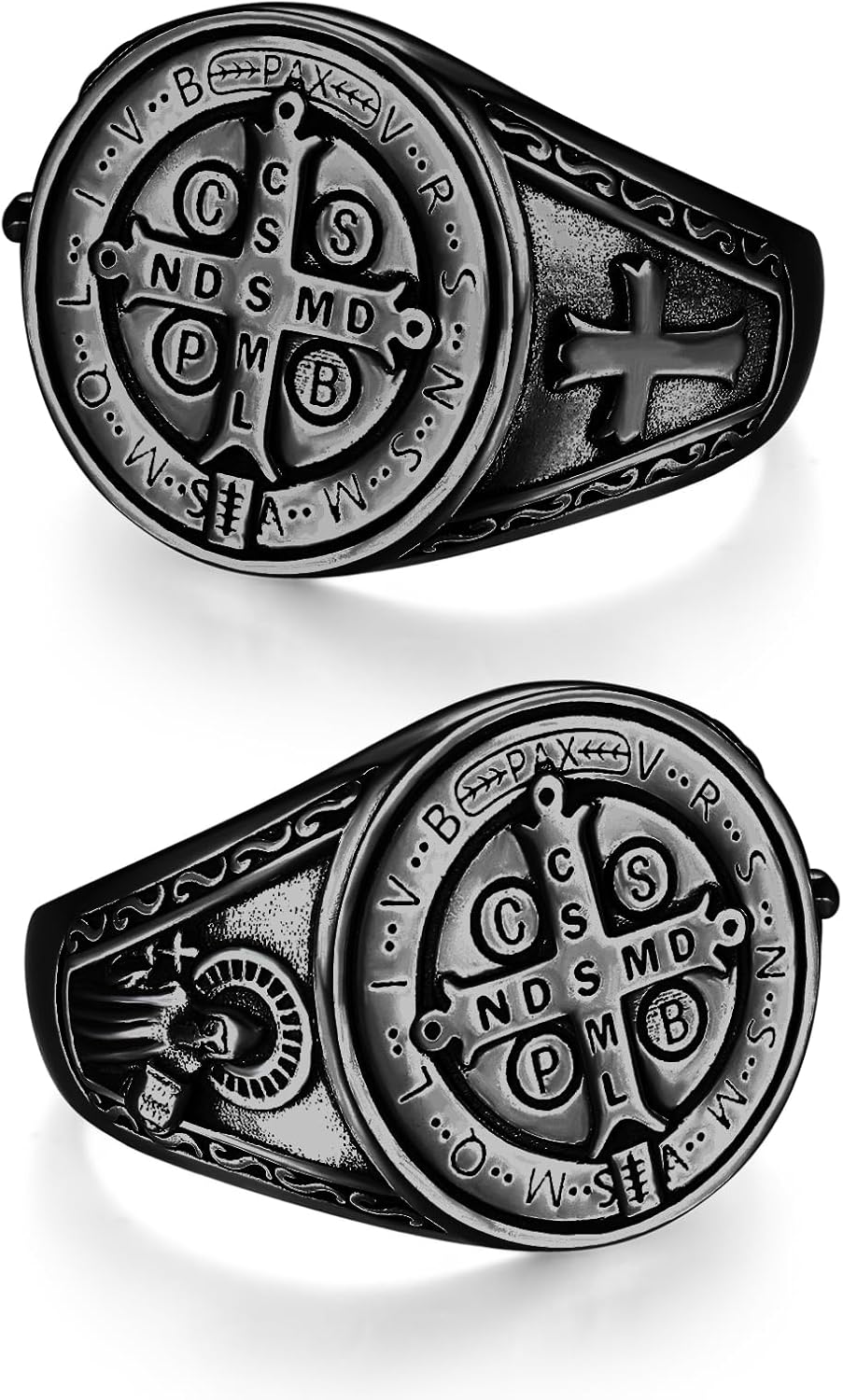 ADMETUS 925 Sterling Silver St Benedict Rings Exorcism Saint Benedict Ring Medalla de San Benito Jewelry Protection Religious Gifts for Men Rings Size 6-15