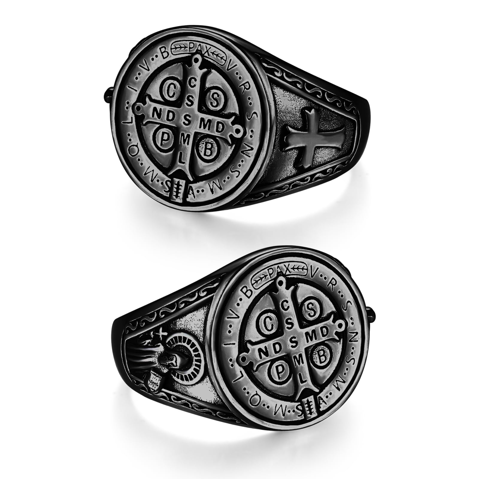 ADMETUS 925 Sterling Silber Heiliger Benedikt Ring St. Benedict Ringe Schutz Schmuck Religiöse Geschenk für Herren Ringgröße 52-74.8 (16.6-23.8)