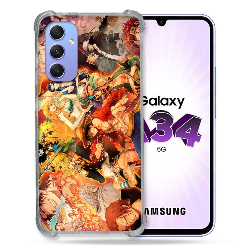 Cokitec Tempered Glass Reinforced Case for Samsung Galaxy A34 5G Manga One Piece Nakama