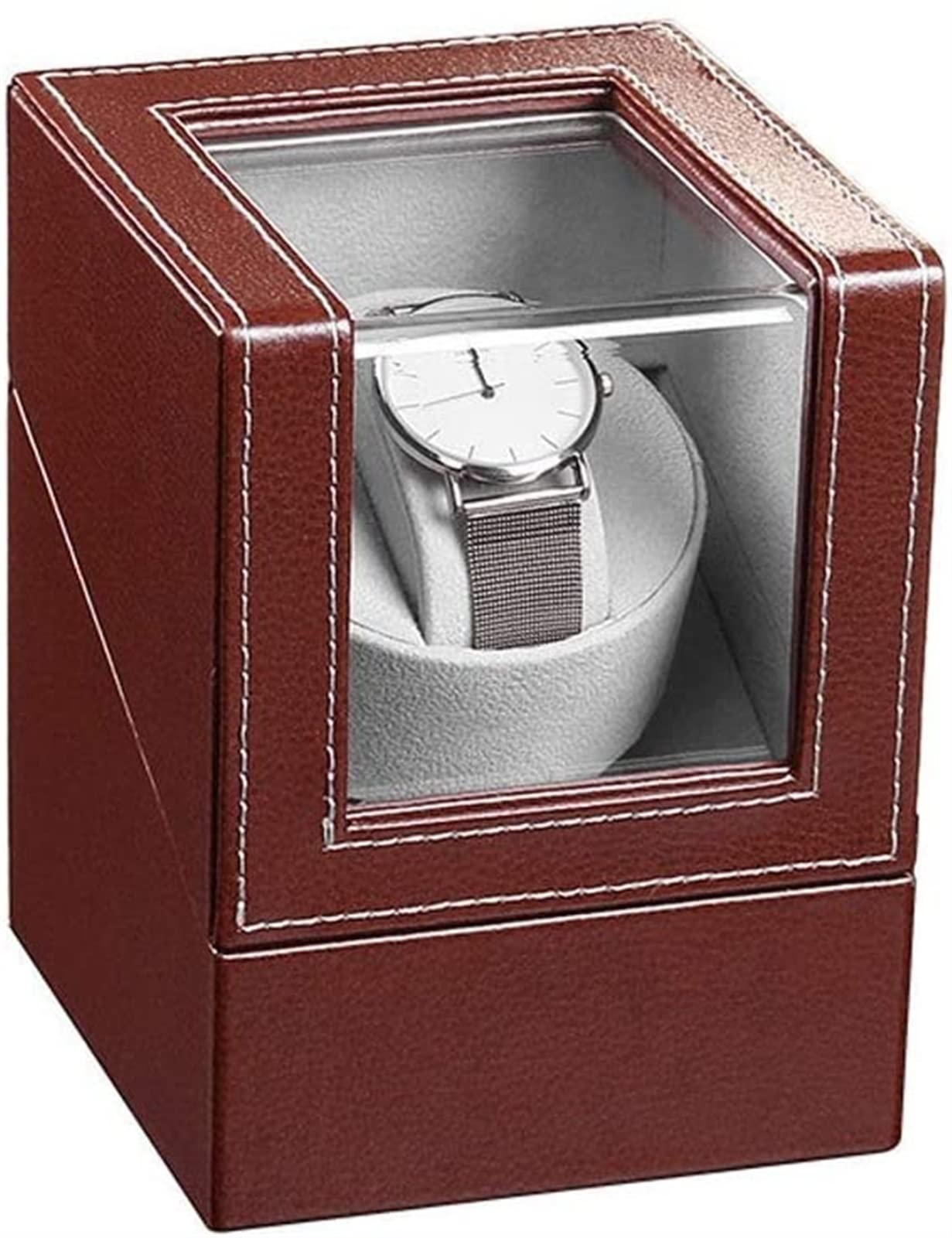 Estuche para dar cuerda a relojes con caja antipolvo de cuero marrón