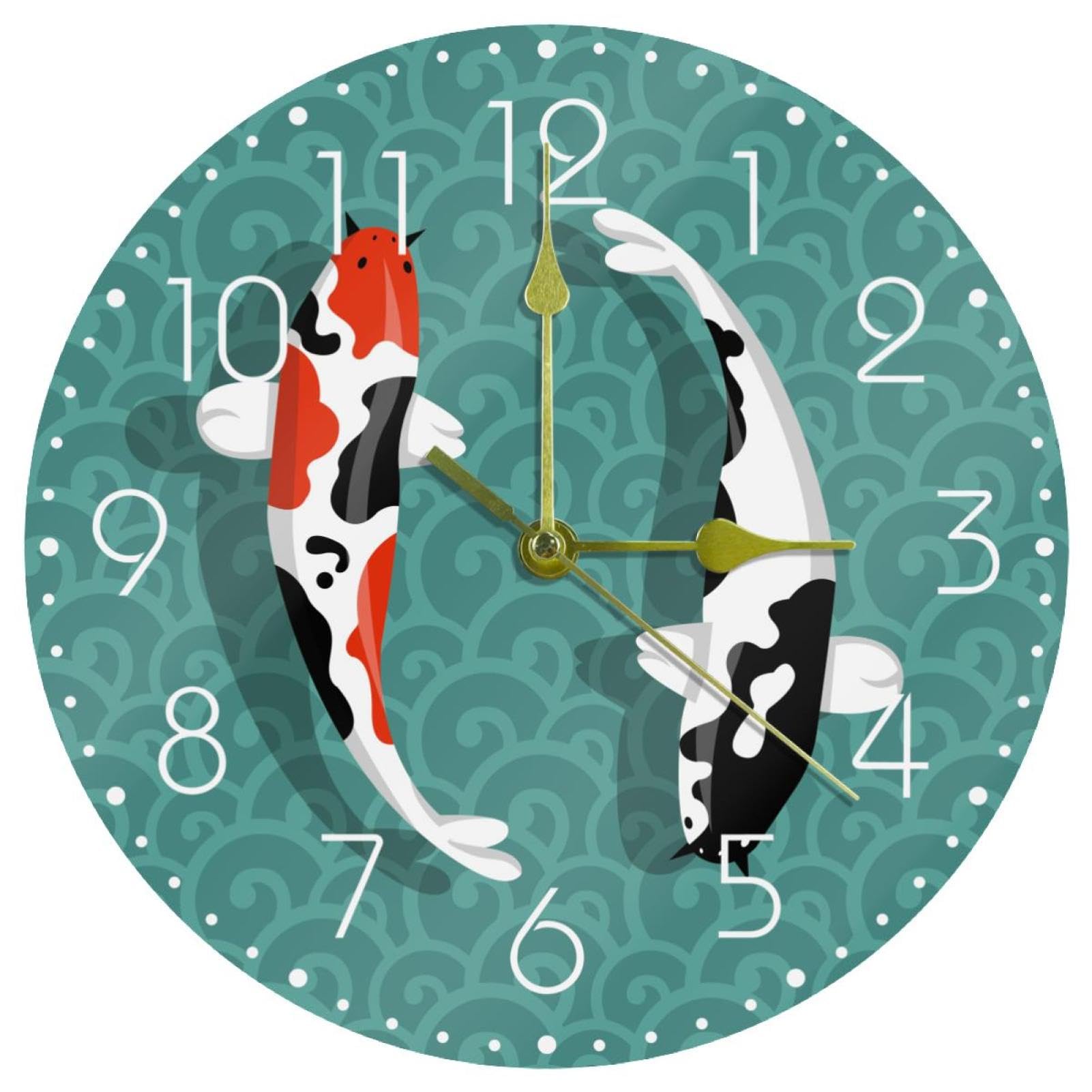 Horloge murale ronde en acrylique design poisson de 25 cm silencieuse
