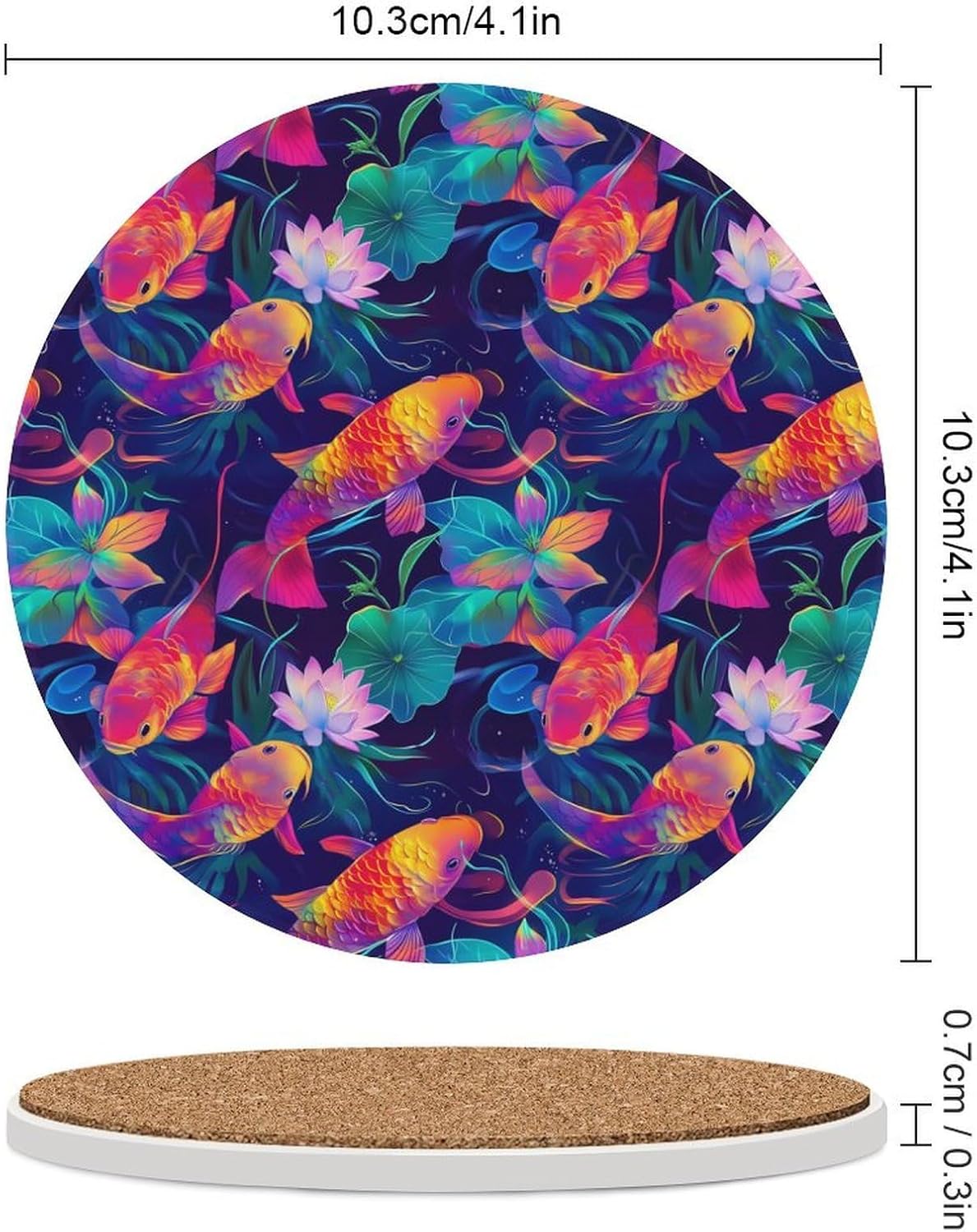 Japanese Fishes Flowers Funny Round Ceramic Coasters for Drink Absorbent Cup Holders Tabletop Protection