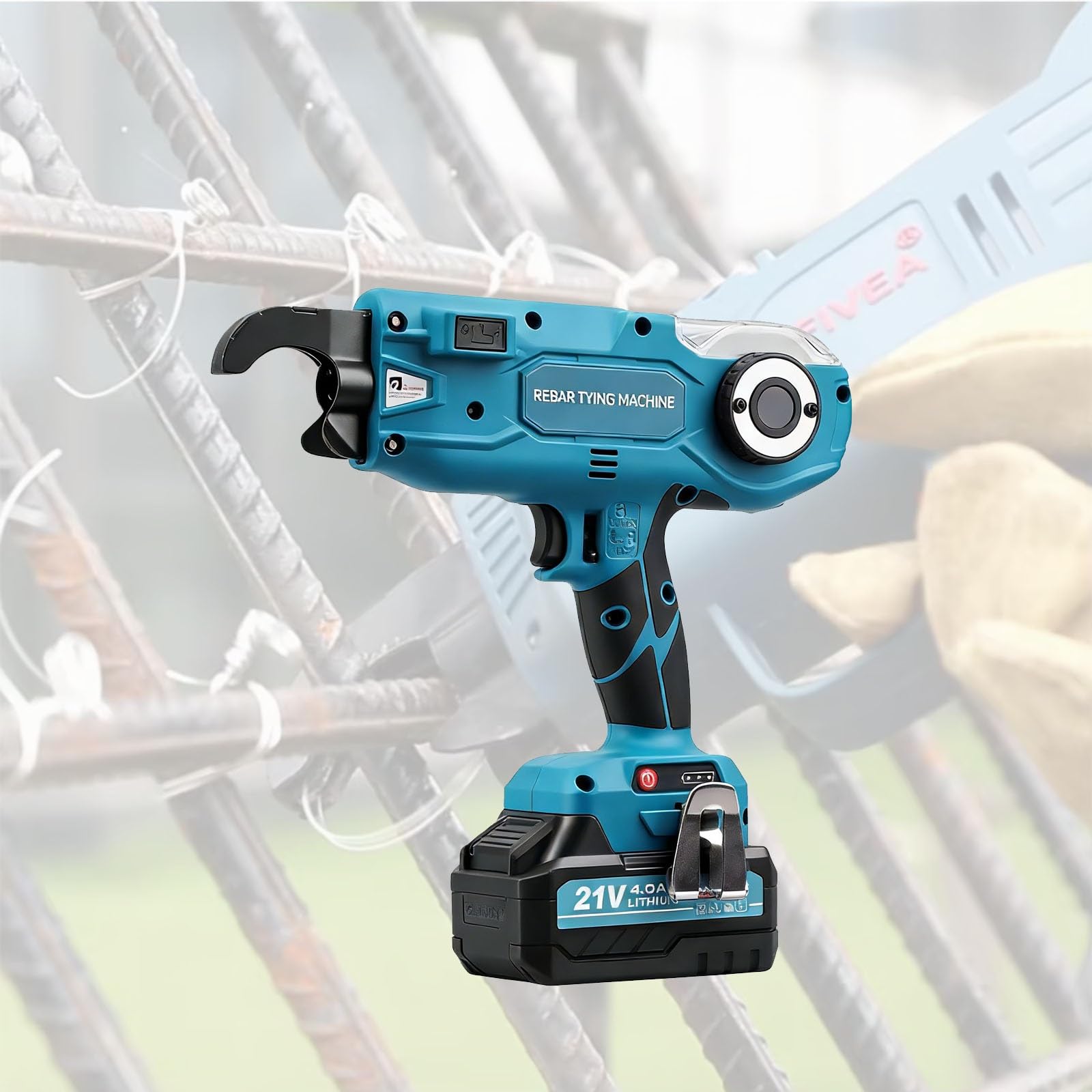 BOOZXCV Rebar Tying Machine, Automatic Rebar Tying Machine, Cordless Rebar Tier Tool Kit with 2 x 4.0 Ah High-Capacity Batteries for Concrete and Construction Projects (8)