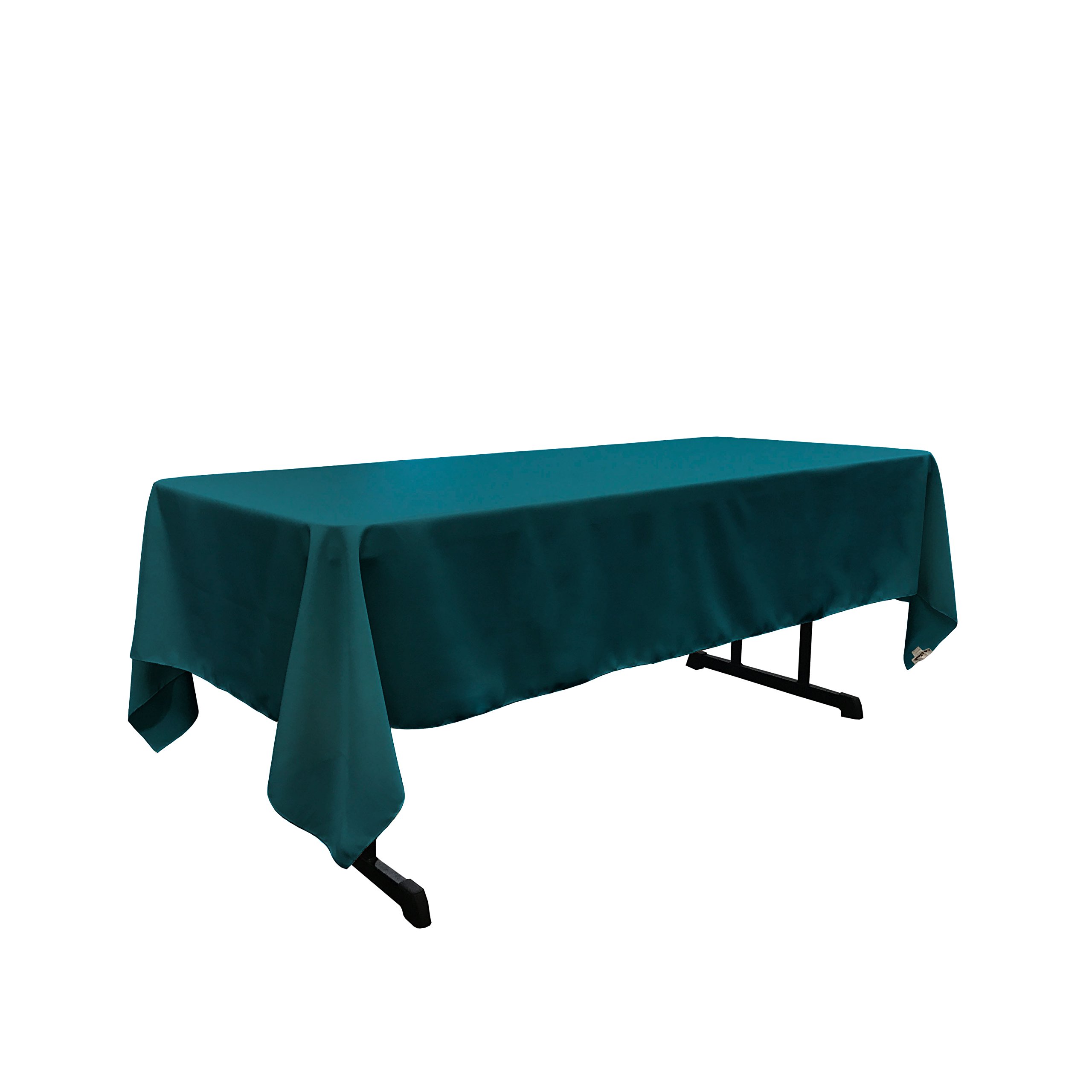 LA Linen Poplin Rectangular Tablecloth, Polyester, Dark Teal, 60 x 126-Inch