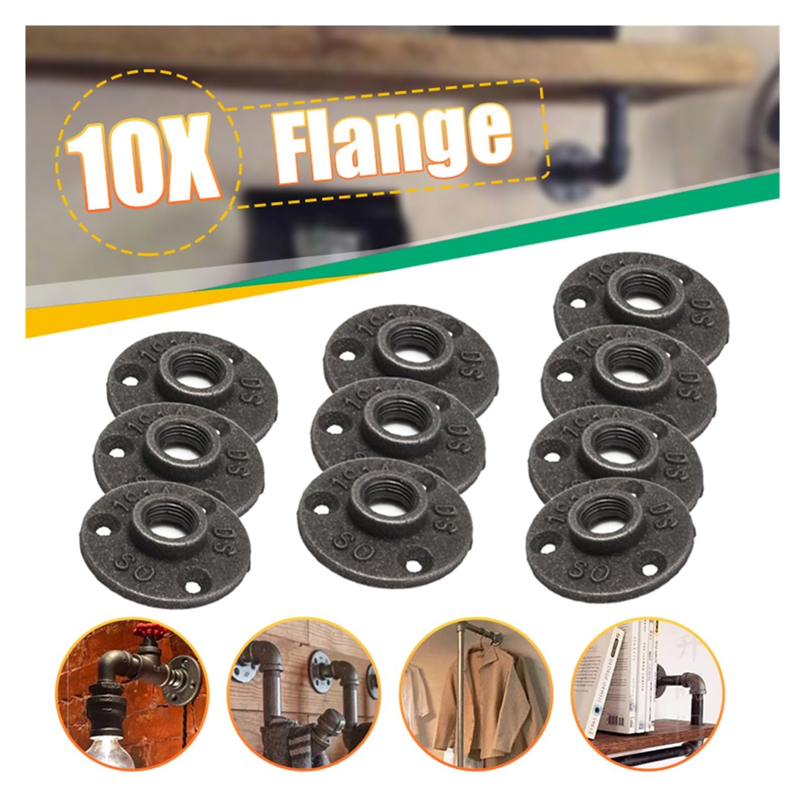 Brida negra for suelo y pared de hierro maleable, 10 Uds., rosca BSP de 1/2 a 1 pulgada(DN20)
