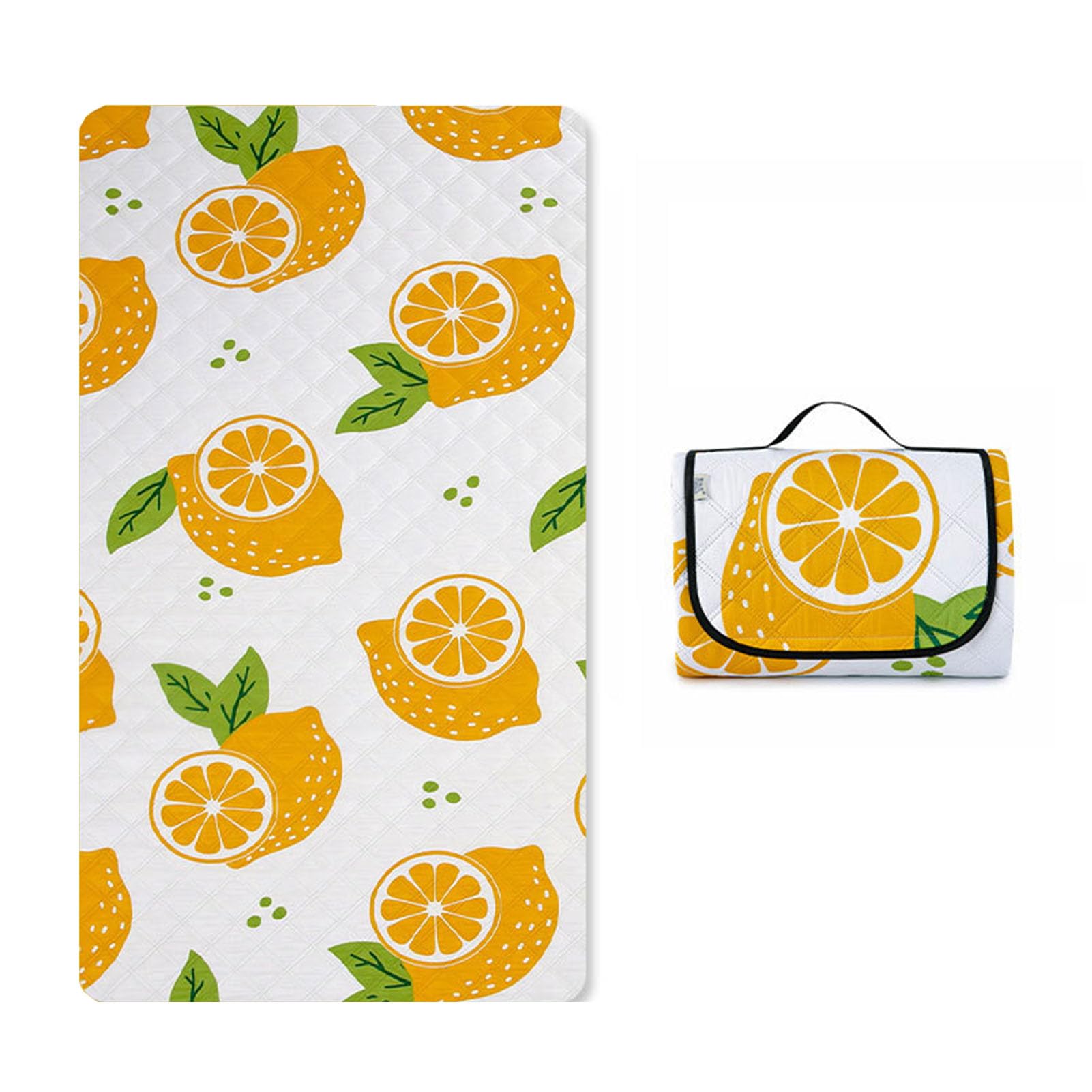 Coperta Picnic Impermeabile, Pieghevole e Portatile, Coperta da Campeggio, Tappeto Spiaggia Antisabbia Grande per Campeggio/BBQ/Viaggi,Lemon,200×200cm