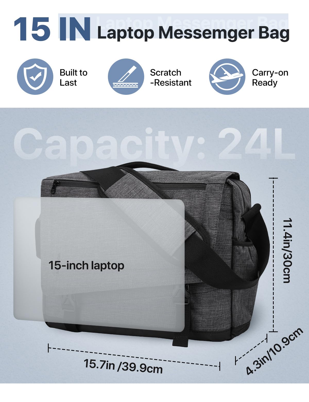 Borsa a tracolla da uomo, VONXURY leggera resistente all'acqua Borsa per laptop da 15,6 pollici Borsa a tracolla per ufficio scolastico