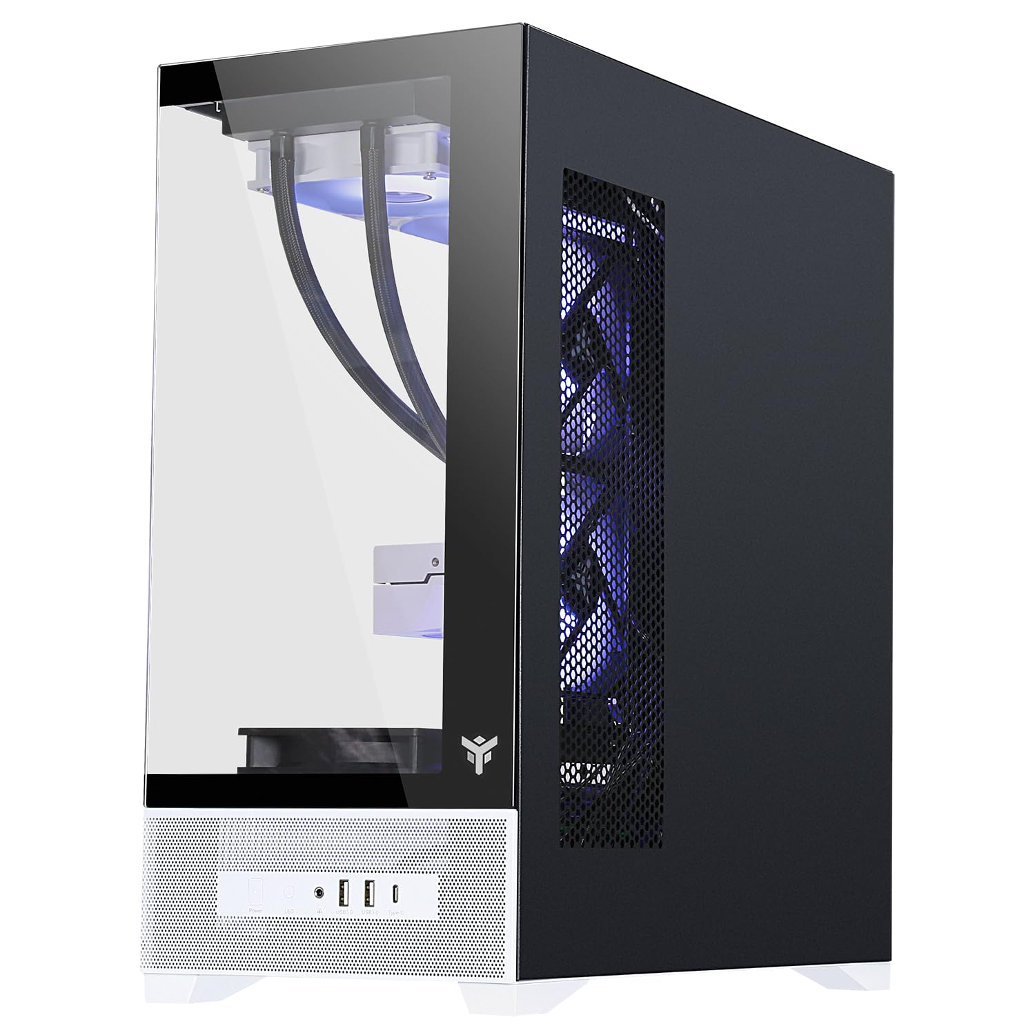 Itek Case Gaming SHOWBUI 37WB – Tower ATX con 3 Ventole ARGB 12 cm, USB-C, 2x USB 3.0 e Pannelli Laterale & Frontale in Vetro Temp - Ed. Bianca e Nera