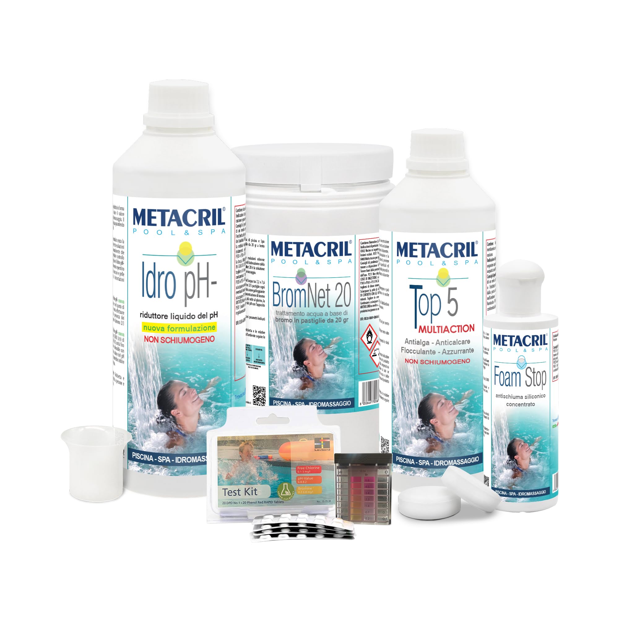 Metacril Easy Kit Bromo, Trattamento Completo per Piscina e Spa - 3 Kg | a Base di Bromo, in Pastiglie da 20 gr, per Piscina e Spa Idromassaggio di Tutte le Marche