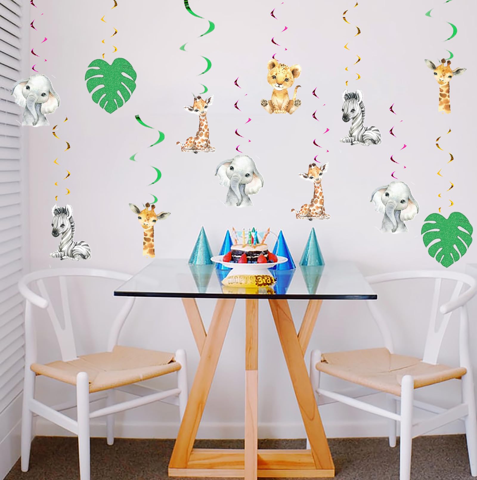 12 serpentinas colgantes de techo Wild One, para decoración de fiesta de cumpleaños de animales de safari de la selva, suministros para niños