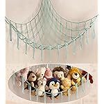 Stuffed Animal Hammock-Large Stuffed Animal Net For Toys Corner-Hanging Stuff Animal Toy Storage Organizer For Plush Plushie Display Light Blue Girl Room Bedroom Boho Nursery Decor Toy Storage