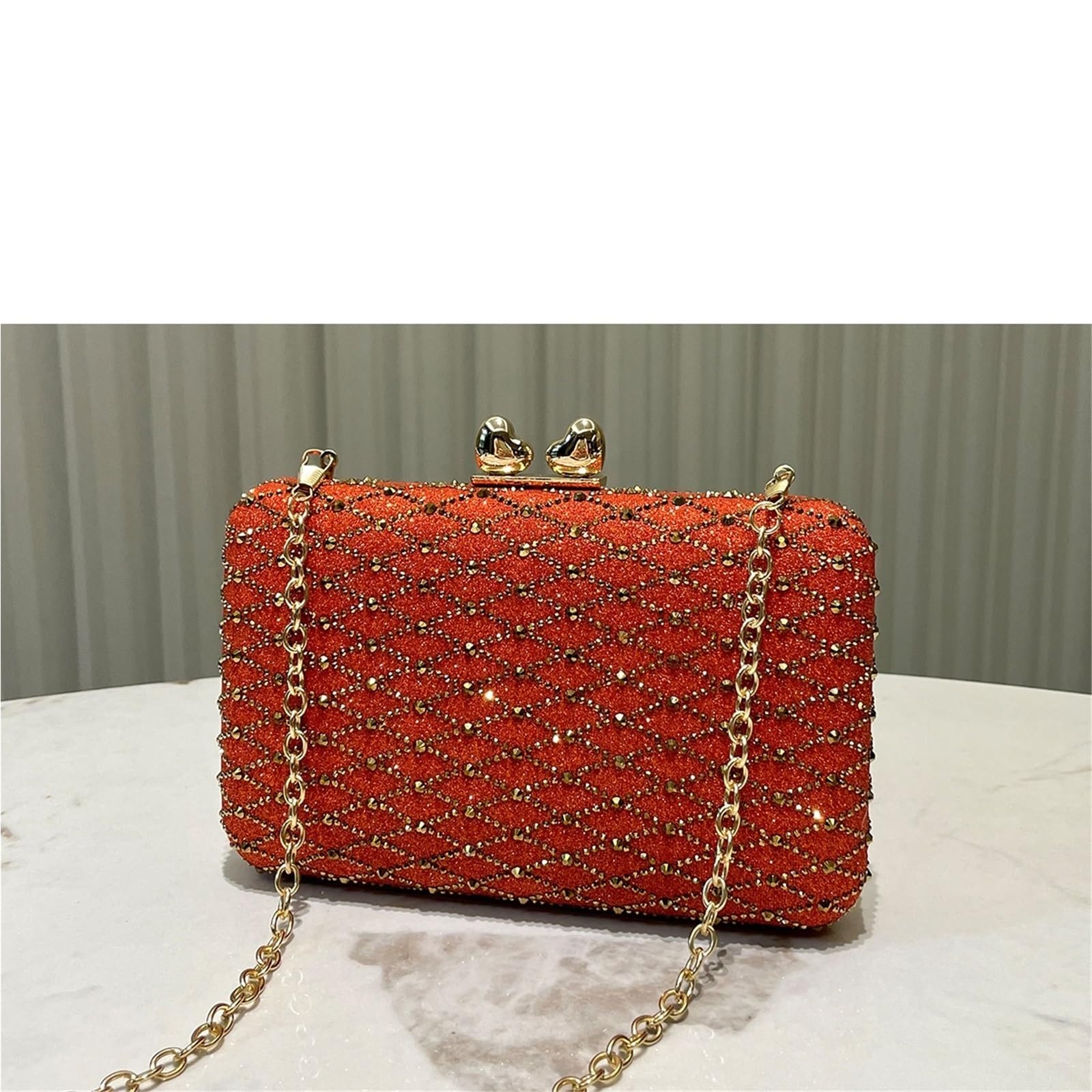 Pochette da Sera da Donna con Strass e Chiusura in Metallo. Pochette Rigida Scintillante con Strass e Chiusura sicura, Perfetta per Matrimoni e Feste.