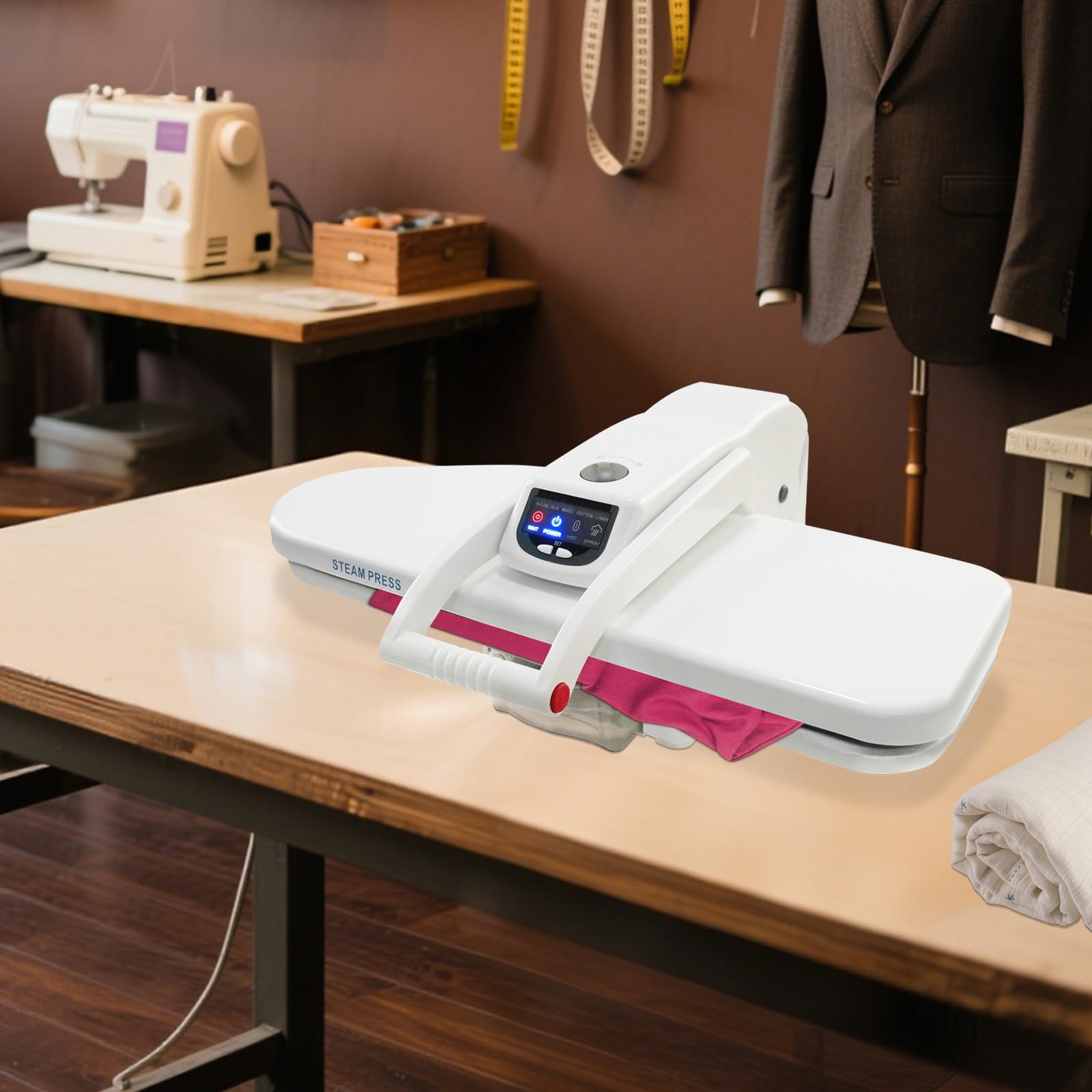 Pressa per ferro da stiro a vapore, 66 cm, con touchscreen, 1600 W (bianco)