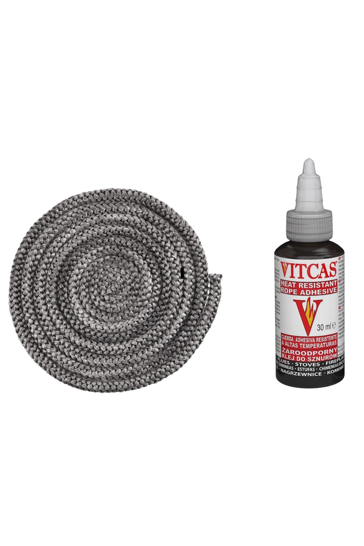 Fiberglass Antrasit Renk Soba Şömine Fitil 8 Mm X 2.5m Vıtcas Yapıştırıcı 30 ml