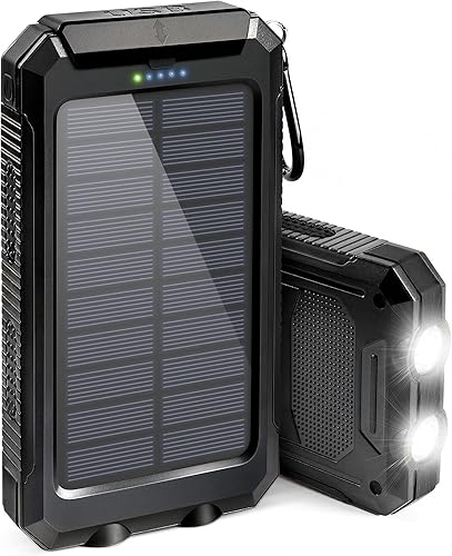 Suscell Cargador solar banco de energía solar de 20000 mAh para acampar al aire libre con 2 linternas LED y 2 puertos de salida USB cargador de