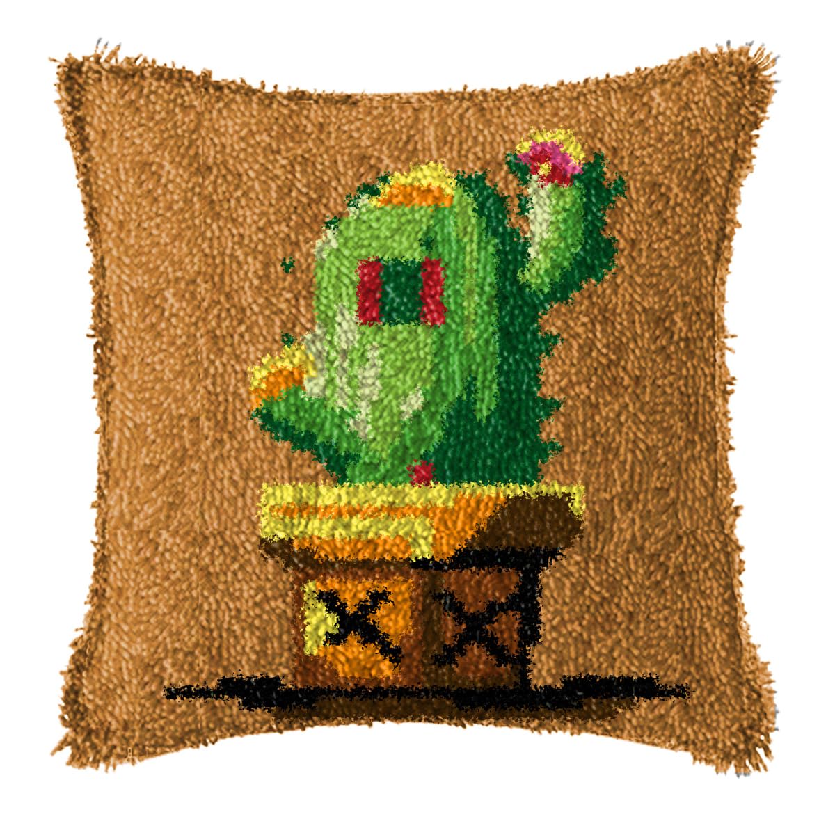 DL-YTG DIY Latch Hook Kits for Art Craft Throw Pillow Pattern Paint Cross Stitch Set ：Cactus B-16X16 Inch