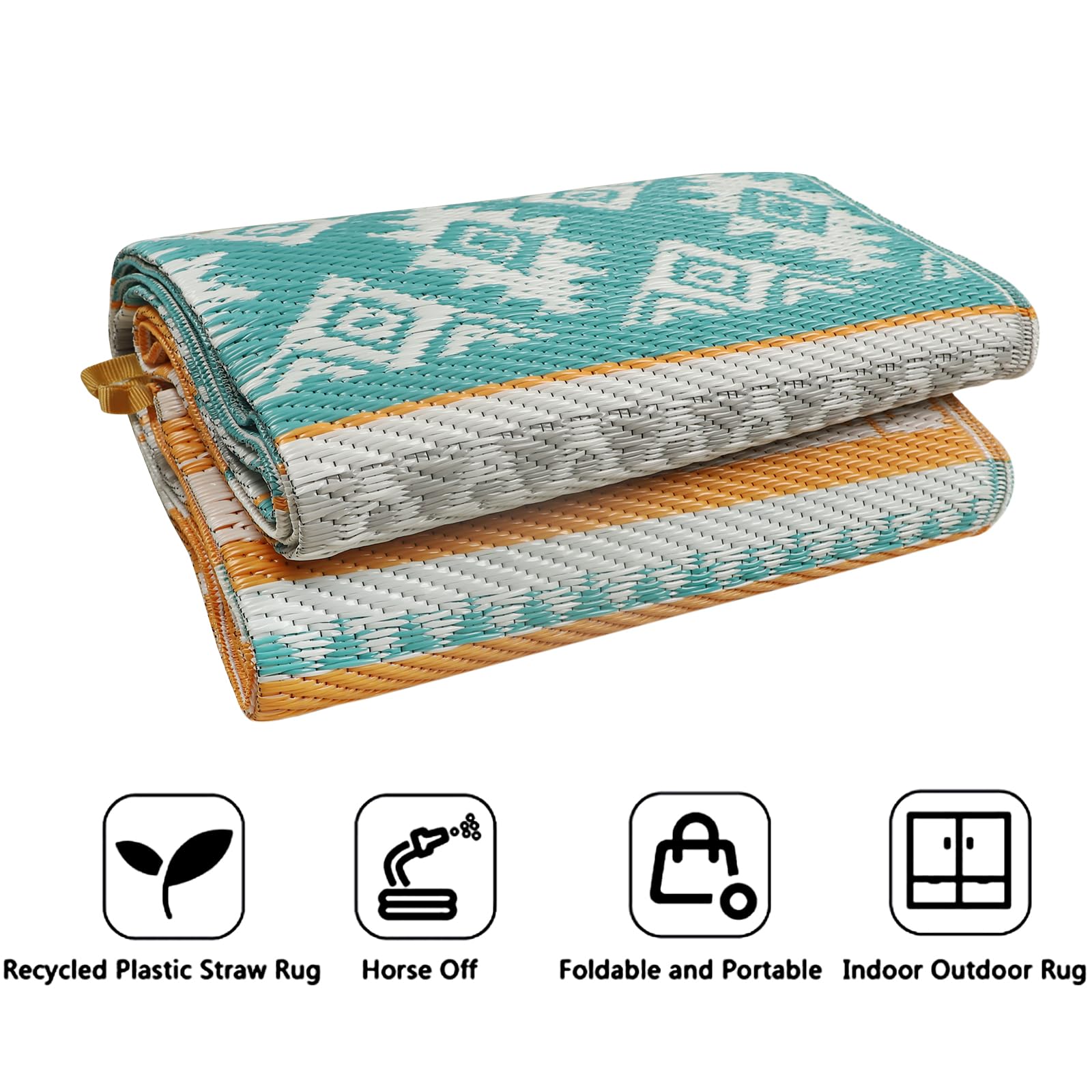 Famibay Tapis Exterieur Resistant Pluie Réversible Tapis Exterieur 150x245cm Résistant Aux UV Plastique Gris Jaune Teal Tapis pour Terrasse Camping Jardin Balcon