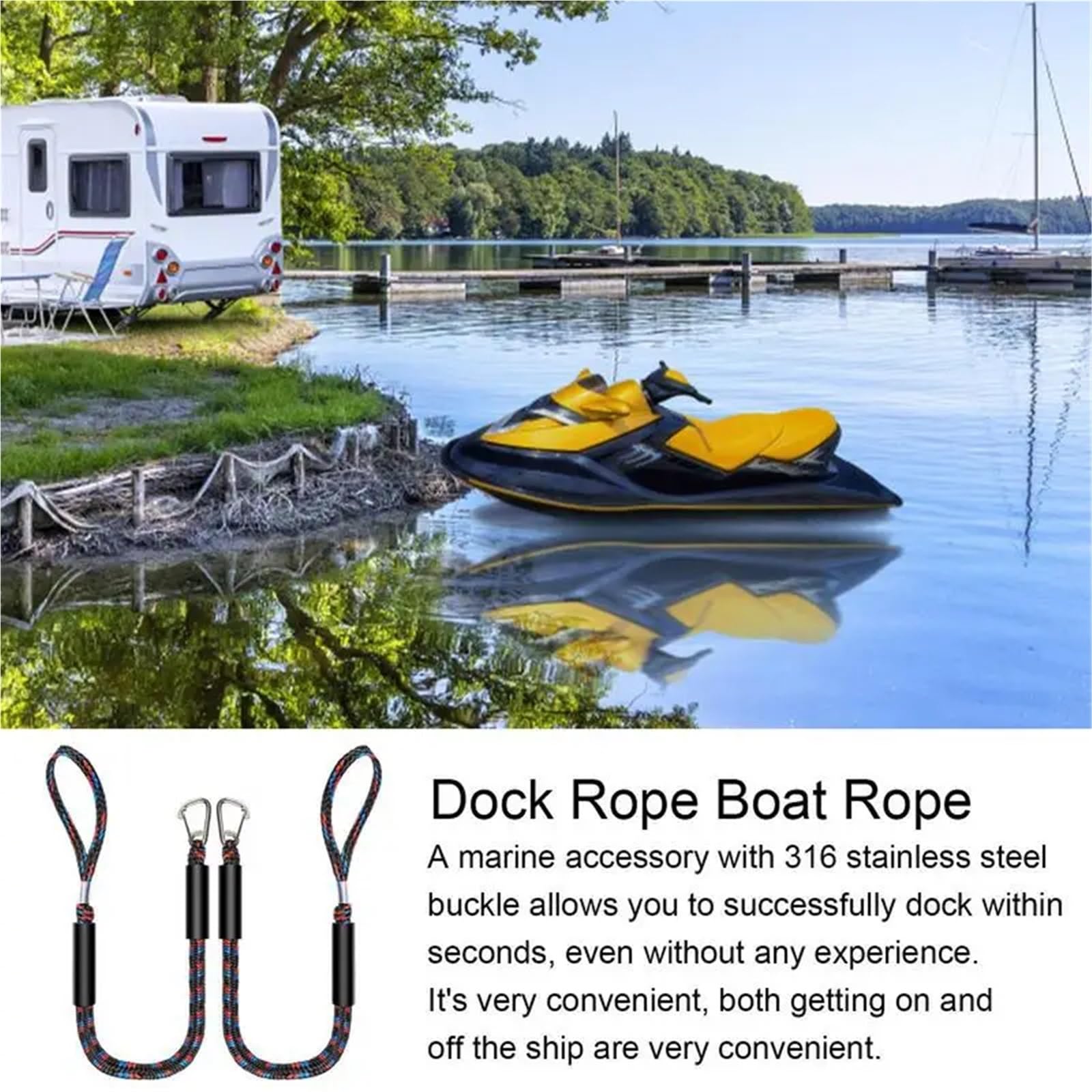 Festmacherleine 4ft Boot Bungee Dock Linien Mit Edelstahl Clip Marine Festmacher Seil for Kajak Anker Schnur Dockline Boote 2PCS(Red120cm/47.24in)