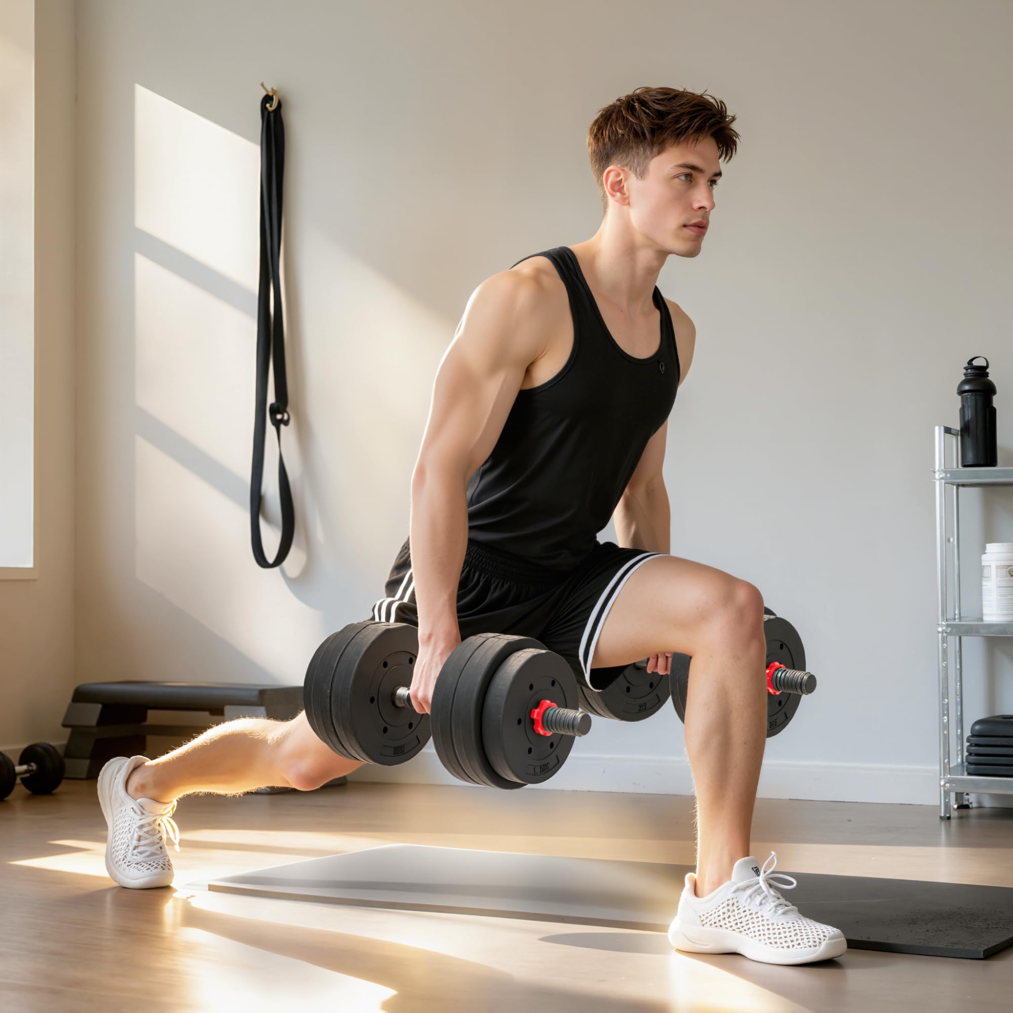 HOMCOM 2-in-1 verstellbares Kurzhantel-Set, 25 kg, mit Verbindungsstange | Hantel-Set, rutschfester Griff, Gewichte und Hanteln für Männer und Frauen, Fitnessübungen, Heim-Fitnessstudio