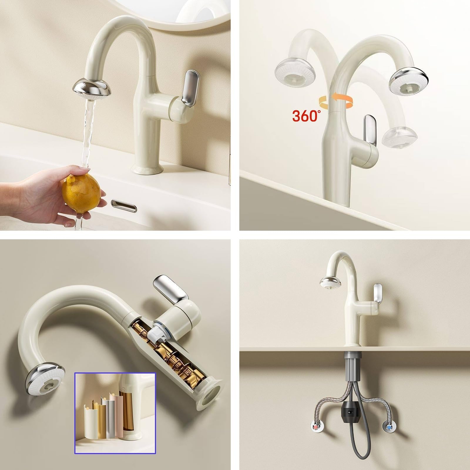 Rubinetto da Bagno Miscelatore Estraibile A 2 Funzioni per Lavabo da Bagno Acqua Calda E Fredda In Ottone Moderno Colore Rosso