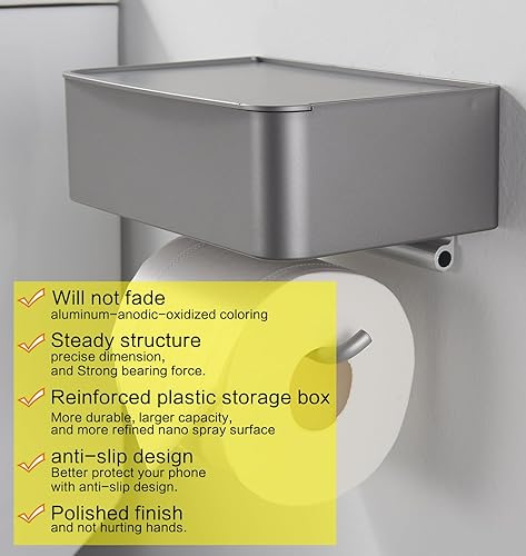 Miniatura 5 de Soporte de papel higiénico con estante, dispensador de toallitas desechables montado en la pared, estante de almacenamiento de baño gris para