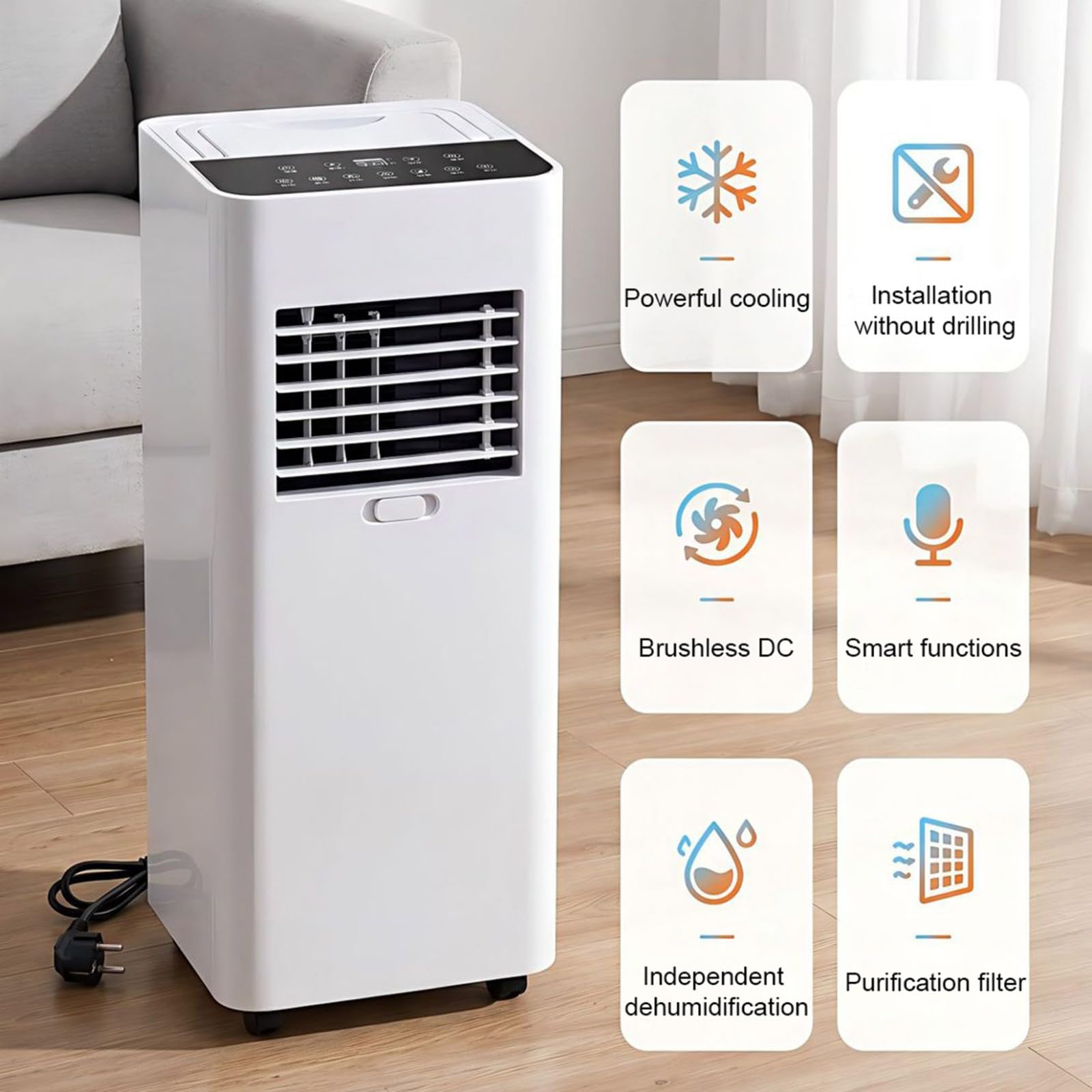 Condizionatore Portatile 4 in 1 Raffreddamento Ventola Deumidificazione modalità Sospensione Climatizzatore Portatile con Telecomando Timer 24H Raffreddatore d'Aria per Soggiorno 8000BTU